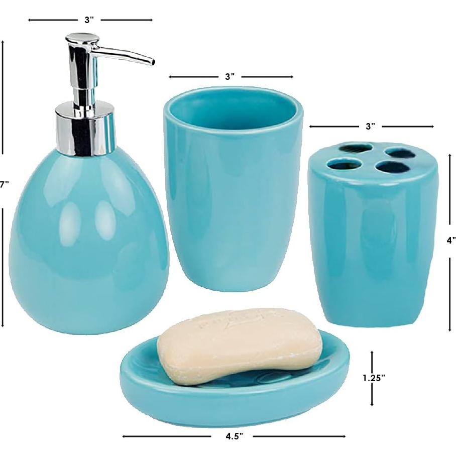Juego de Accesorios de Baño Home Basics 4 Piezas Cerámica Turquesa