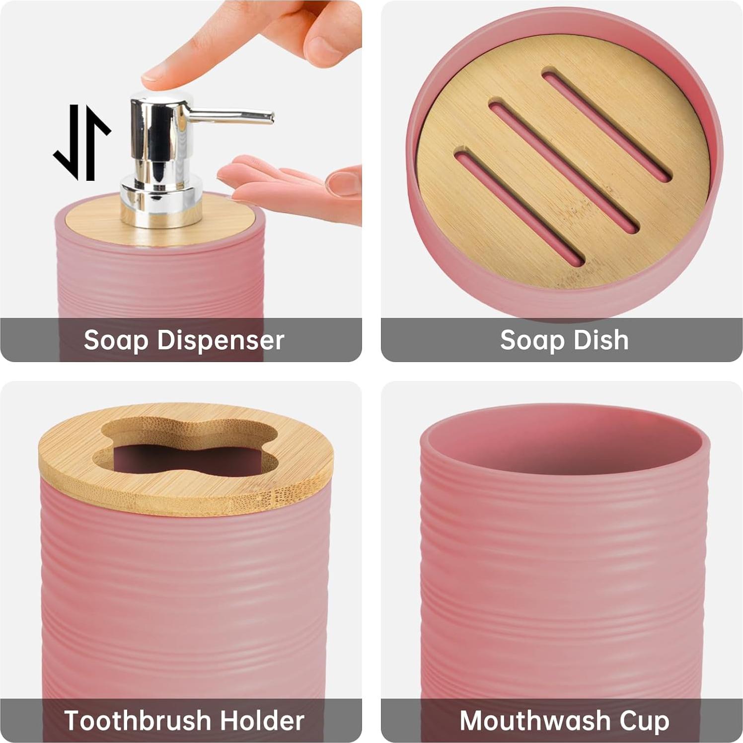 Juego de Accesorios de Baño Boho RRM 4 Piezas Rosa Claro