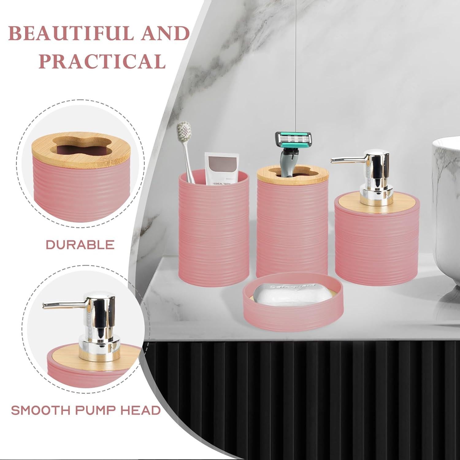 Juego de Accesorios de Baño Boho RRM 4 Piezas Rosa Claro