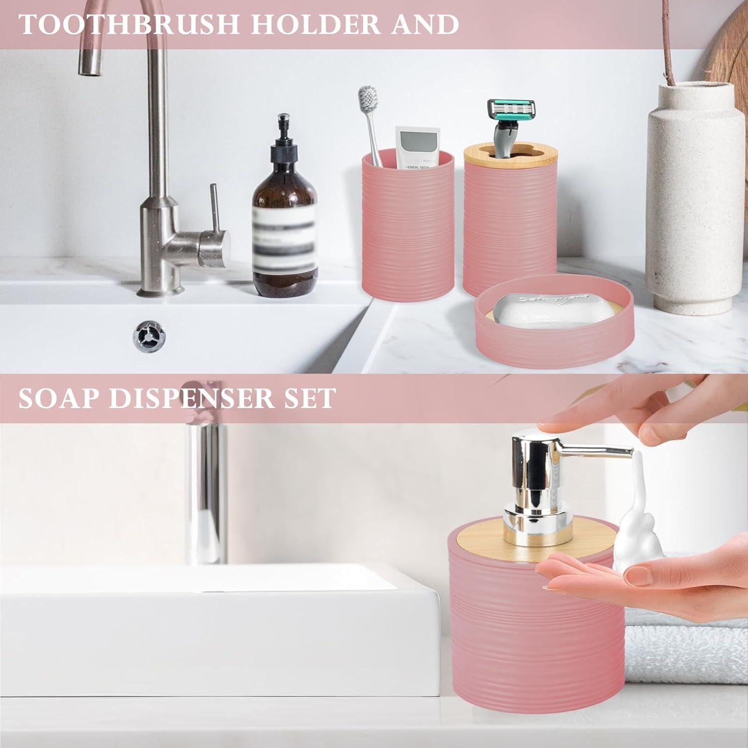 Juego de Accesorios de Baño Boho RRM 4 Piezas Rosa Claro