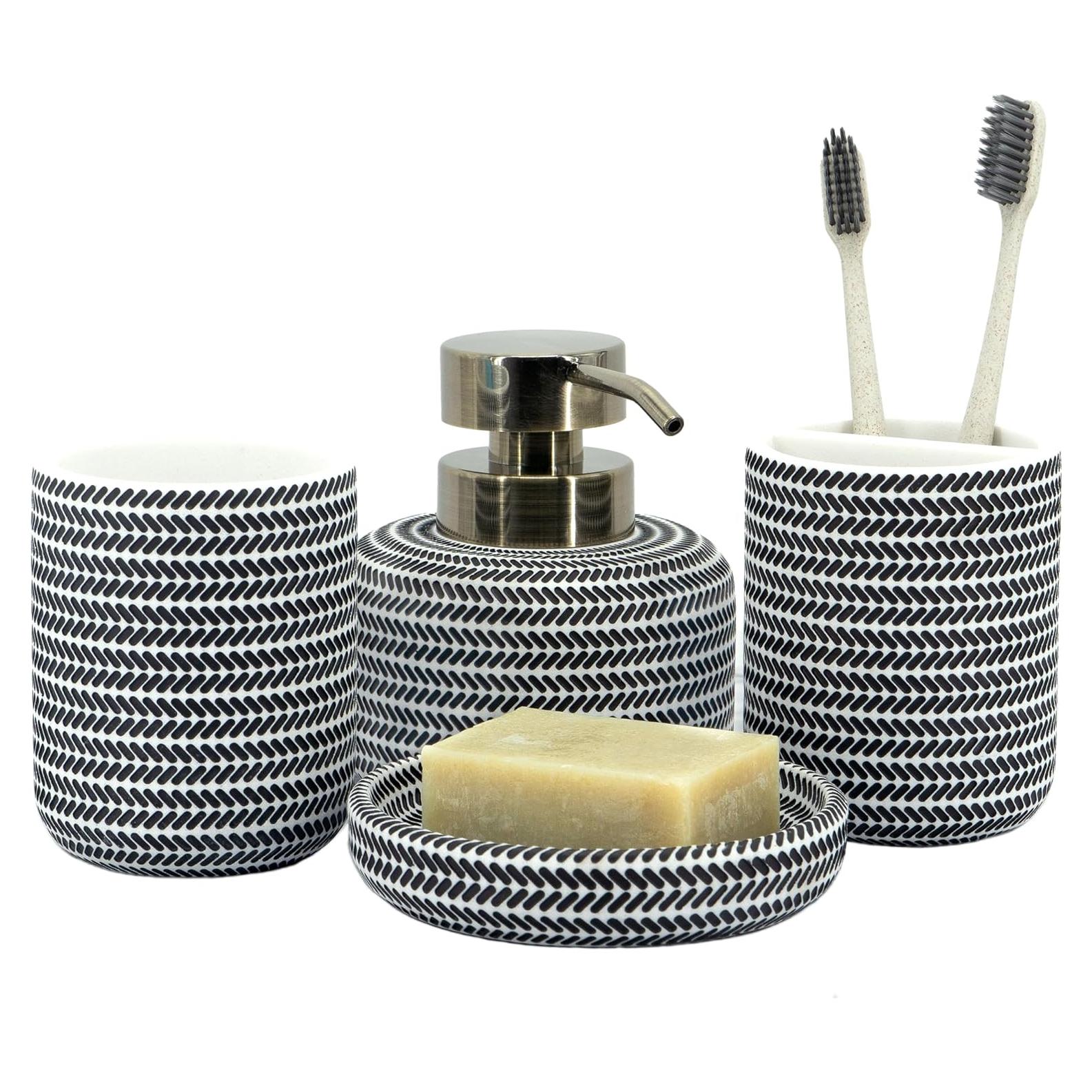 Conjunto de Accesorios de Baño ZCCZ 4 Piezas Blanco y Negro