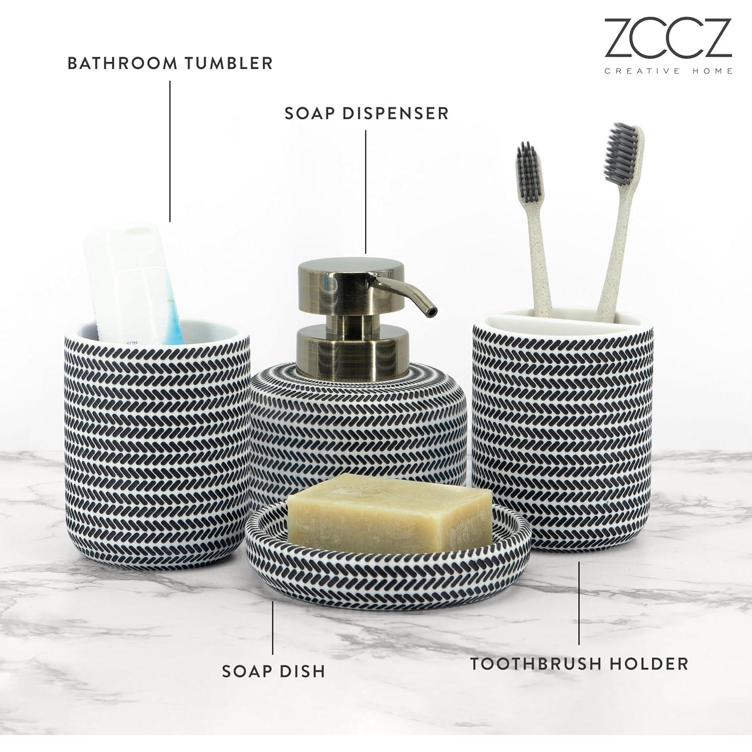Conjunto de Accesorios de Baño ZCCZ 4 Piezas Blanco y Negro