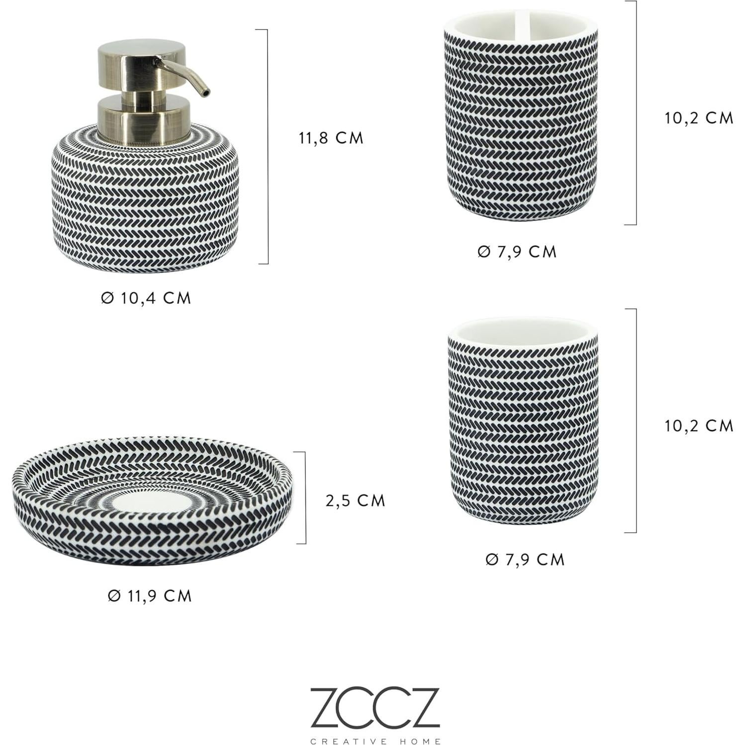 Conjunto de Accesorios de Baño ZCCZ 4 Piezas Blanco y Negro