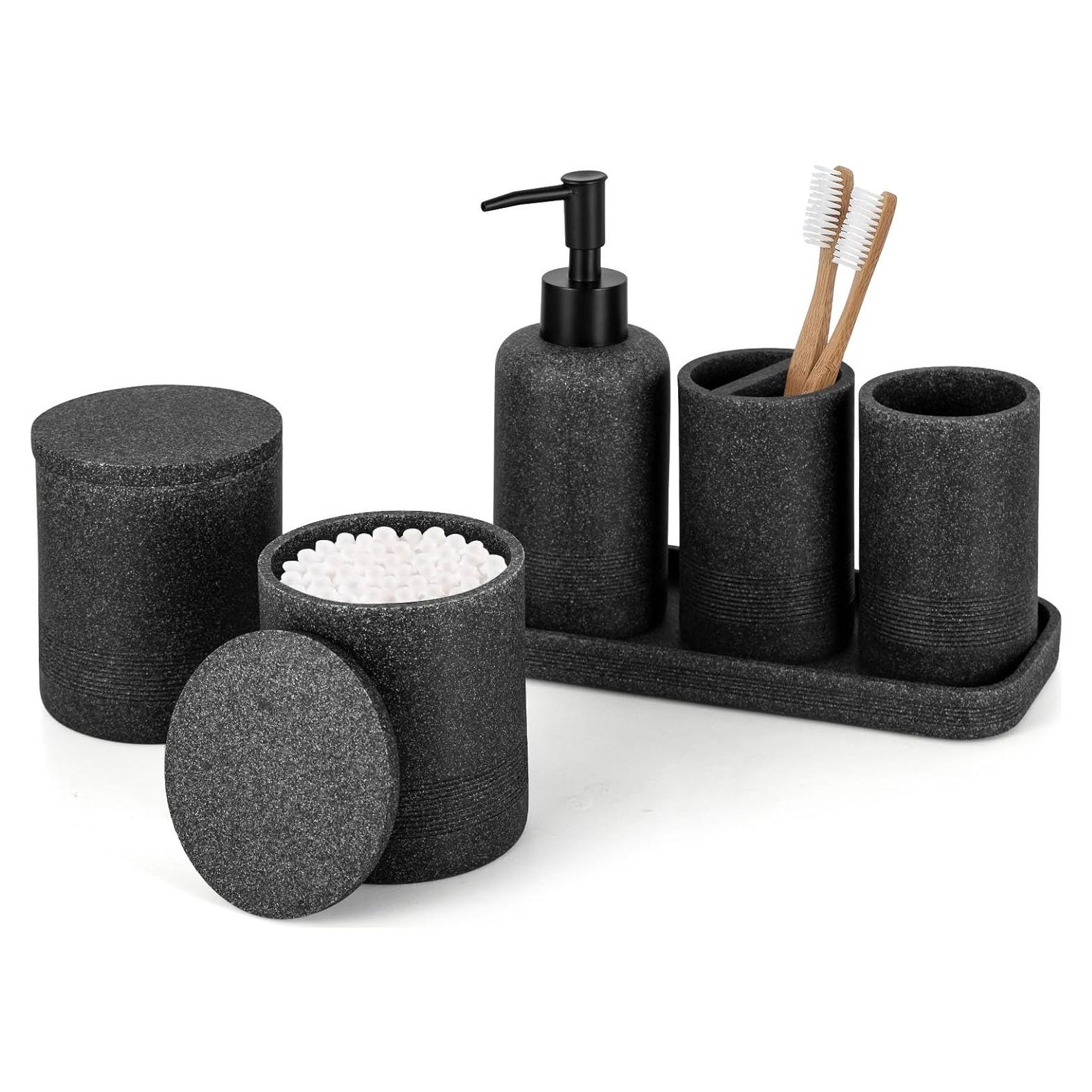 Juego de Accesorios de Baño ZCCZ 6 Piezas Piedra Negra