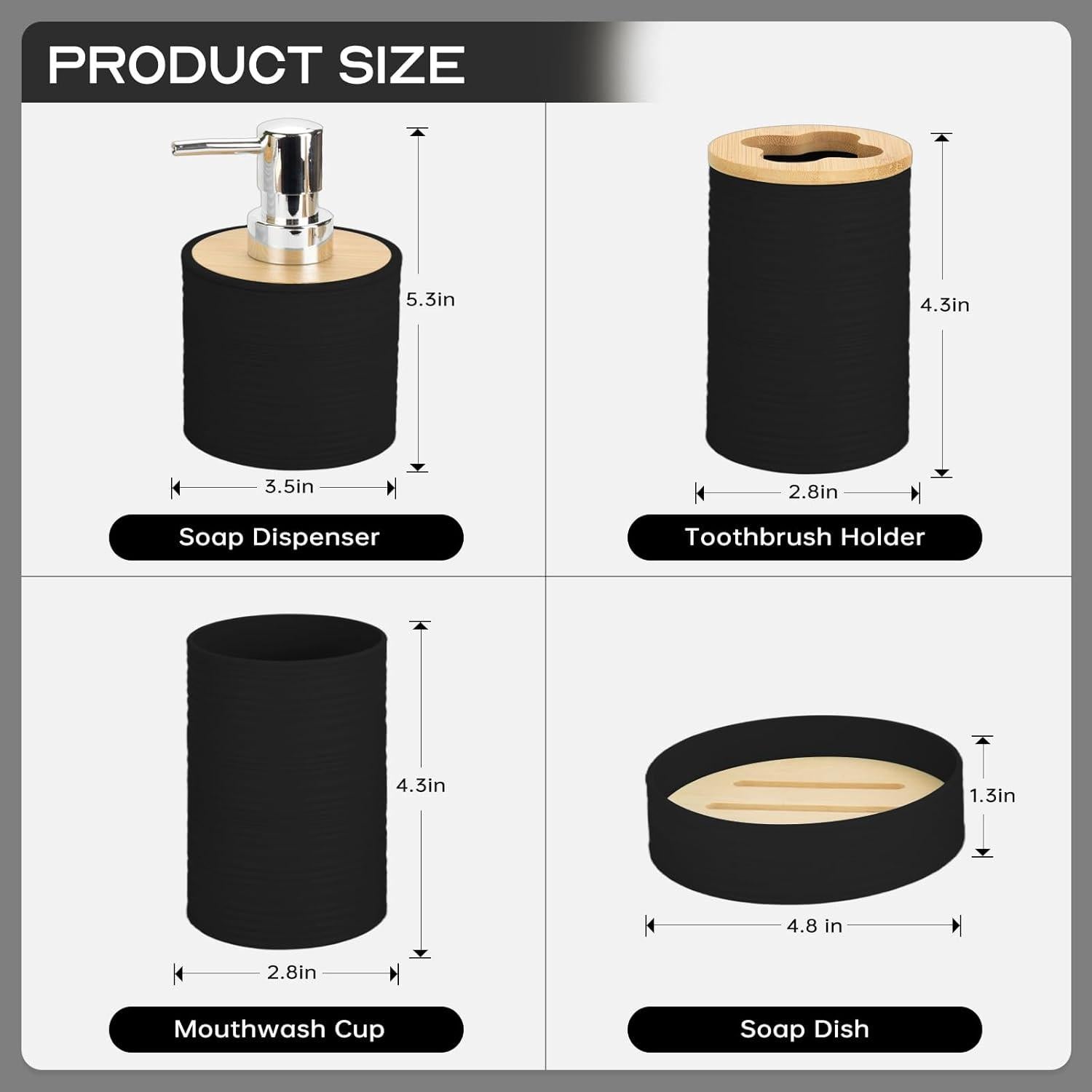 Juego de Accesorios de Baño de Bambú 4 Piezas RRM