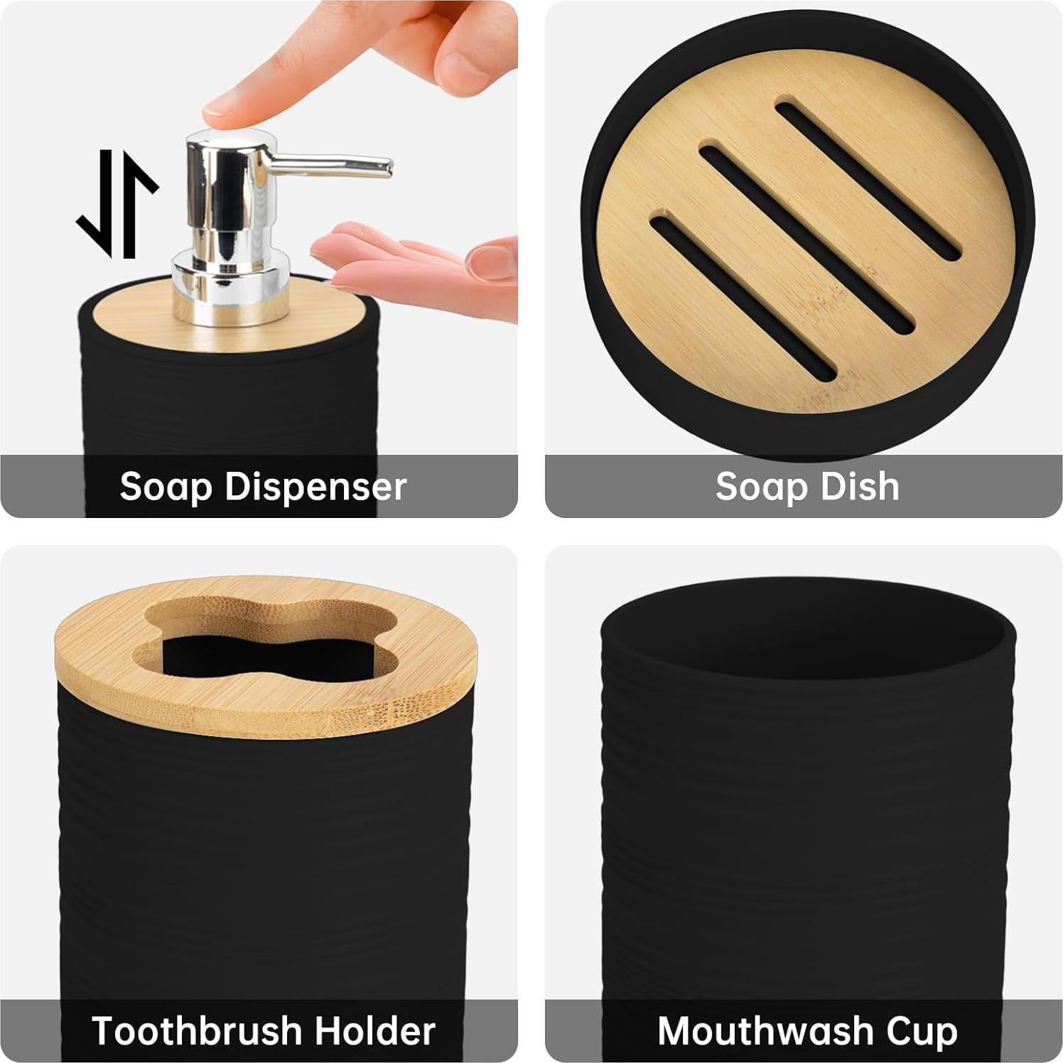 Juego de Accesorios de Baño de Bambú 4 Piezas RRM