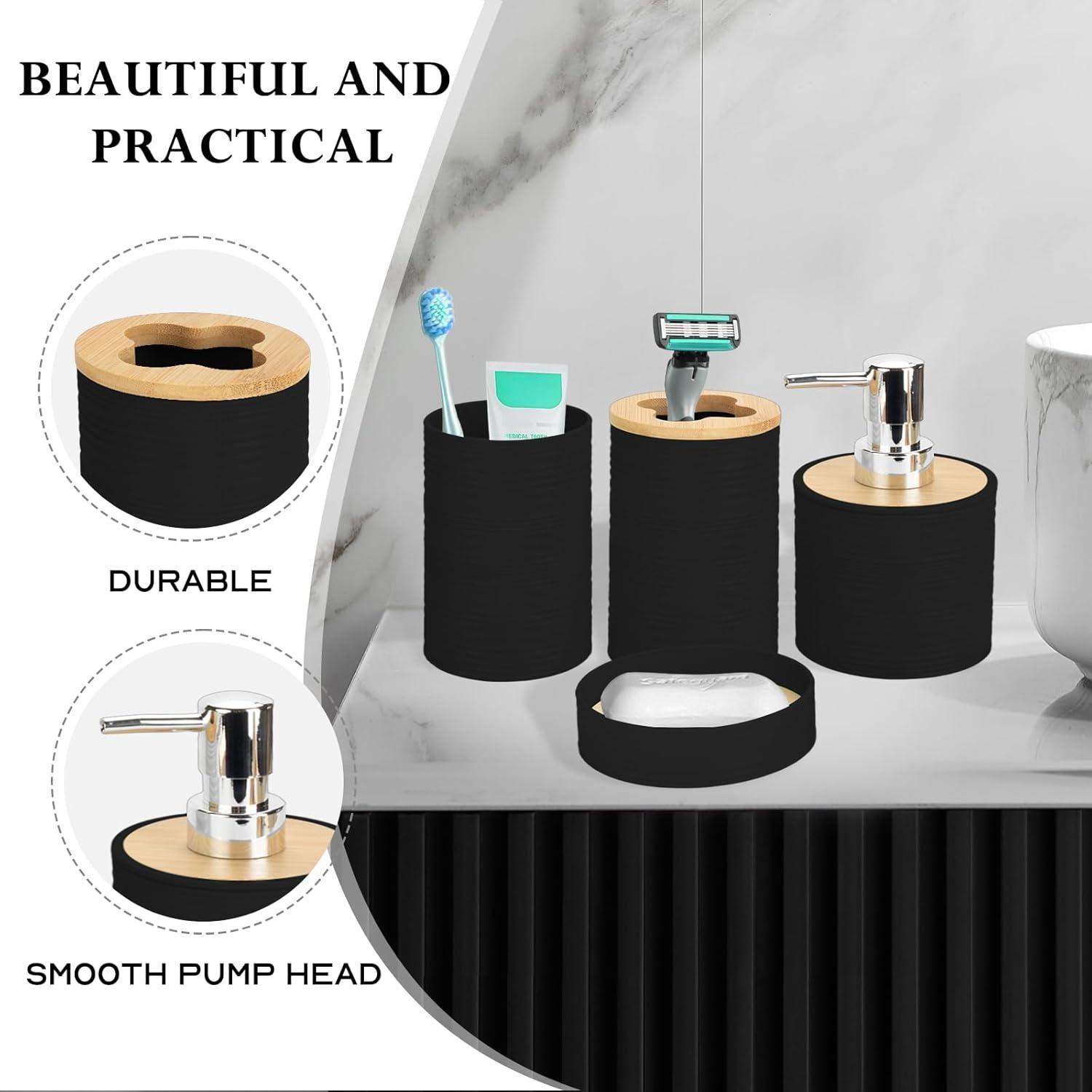 Juego de Accesorios de Baño de Bambú 4 Piezas RRM