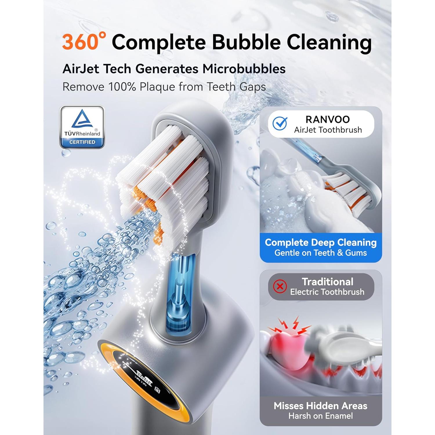 Cepillo de Dientes Eléctrico RANVOO Sonic Bubble AirJet 2 en 1