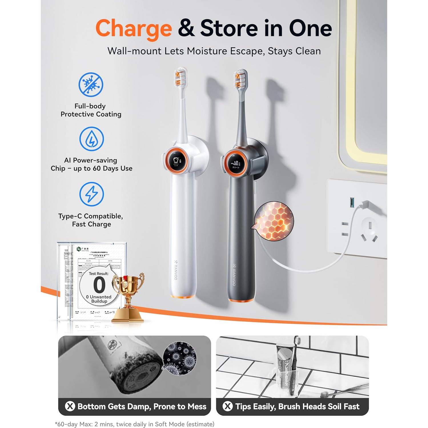 Cepillo de Dientes Eléctrico RANVOO Sonic Bubble AirJet 2 en 1