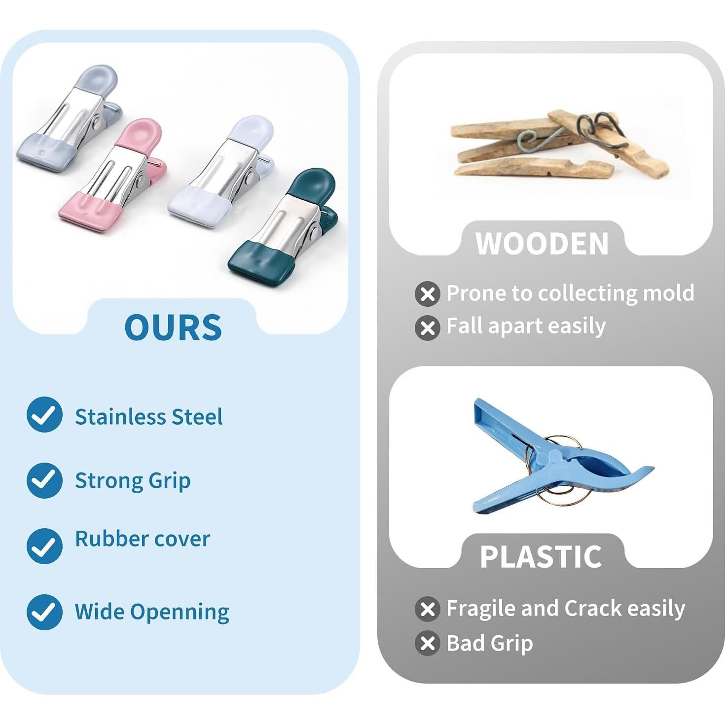 Pinzas de Ropa Pesadas Hotolive 30 Unidades Acero Inoxidable