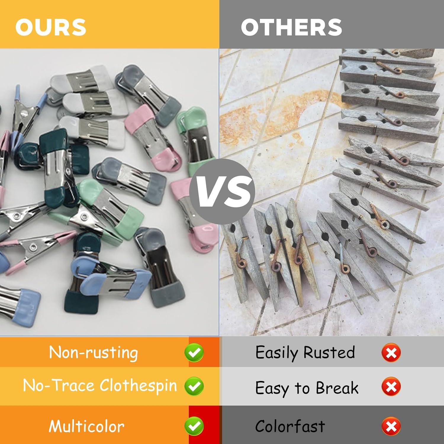 30 Pinzas de Ropa de Acero Inoxidable FatySuby - Antideslizantes y Coloridas