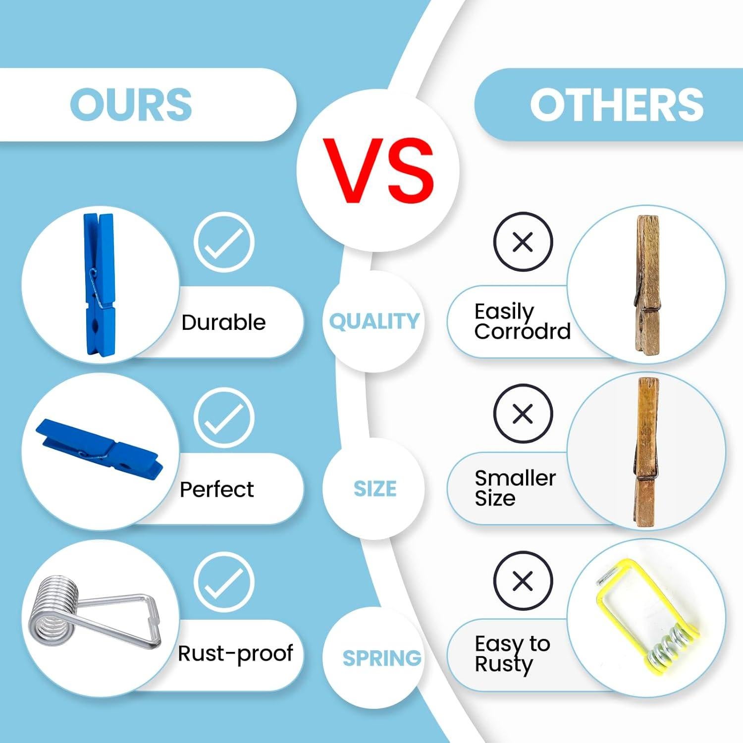 50 Pinzas de Madera Coloridas HONGYUTAI 7.37cm Multiusos