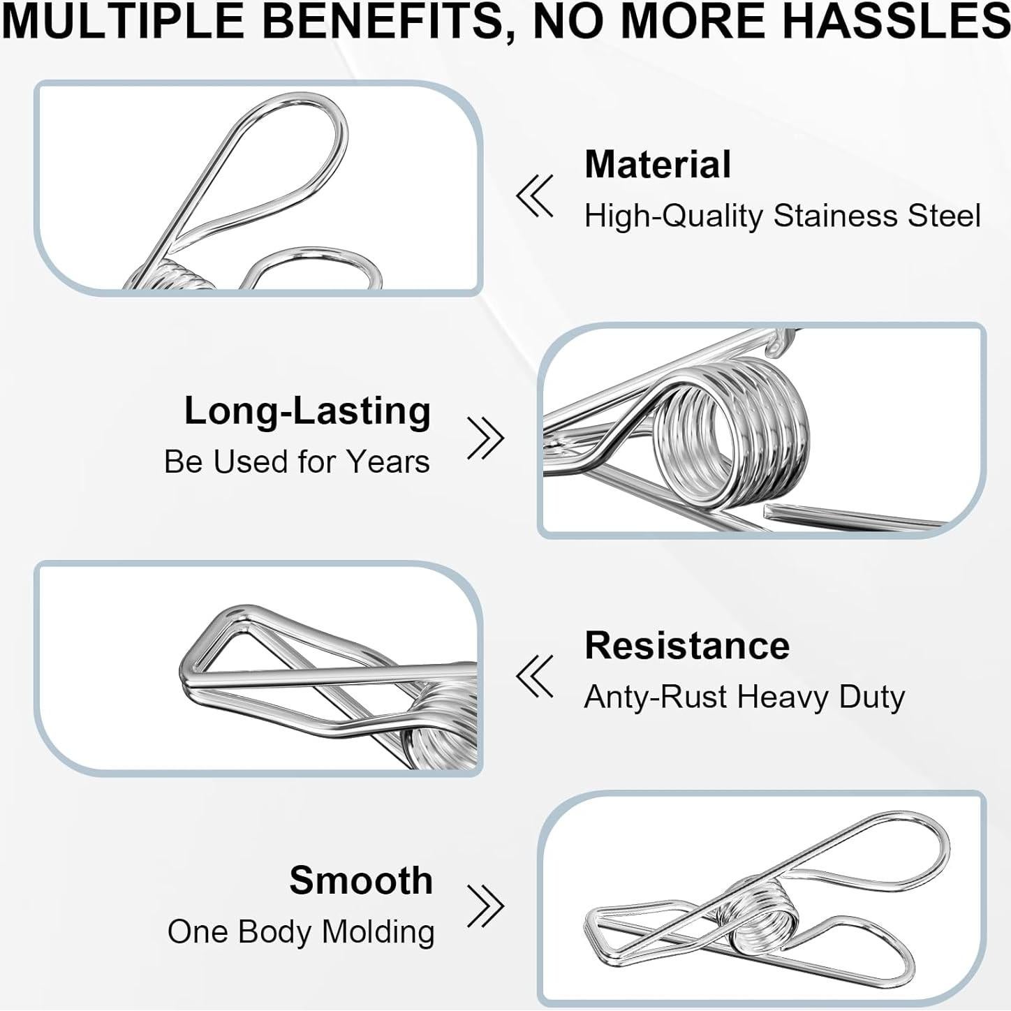 Pinzas de Ropa Pesadas VUEKYN 40 Pcs Acero Inoxidable 6 cm