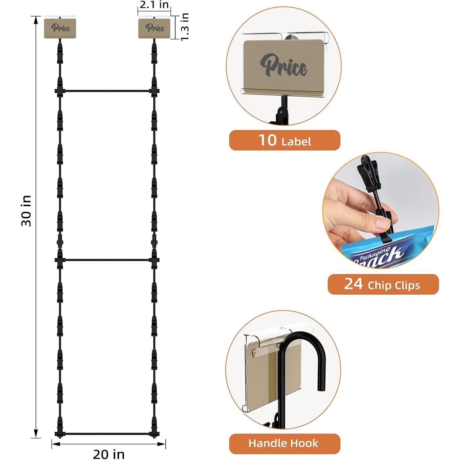 Soporte de exhibición para bolsas de papas TJ.MOREE con 24 clips