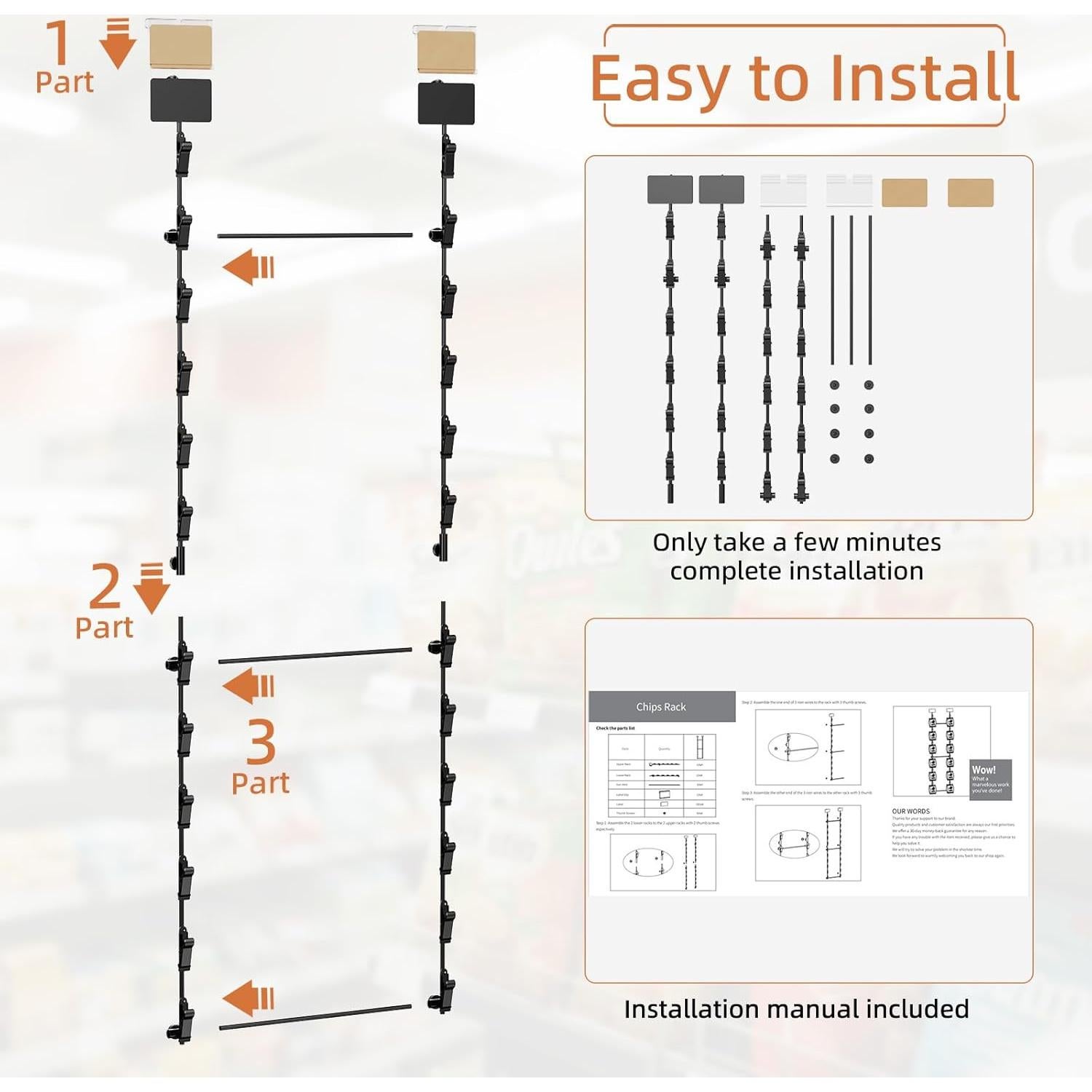 Soporte de exhibición para bolsas de papas TJ.MOREE con 24 clips