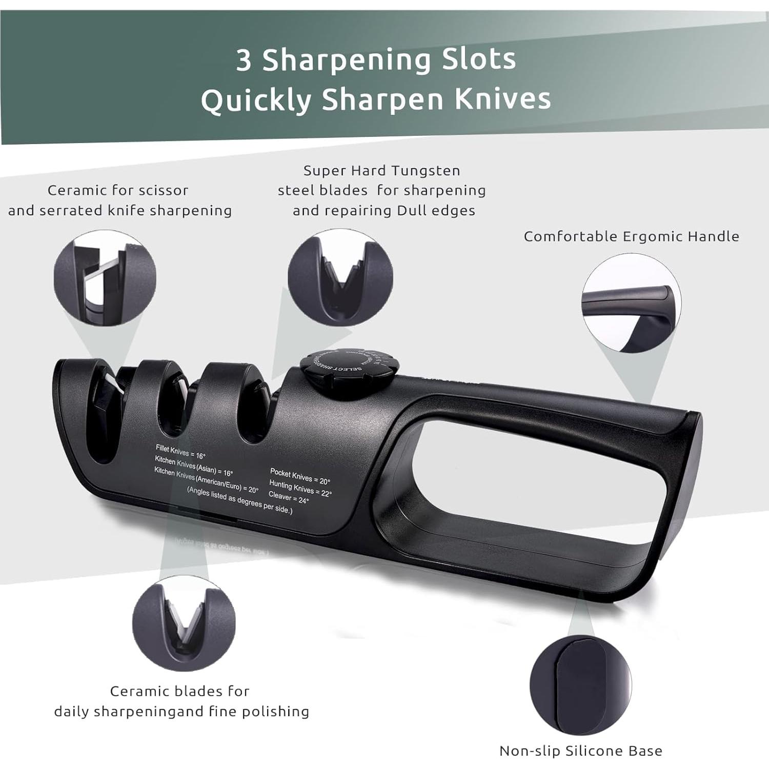 Afilador de cuchillos y tijeras V VINETEO 3 en 1 ajustable