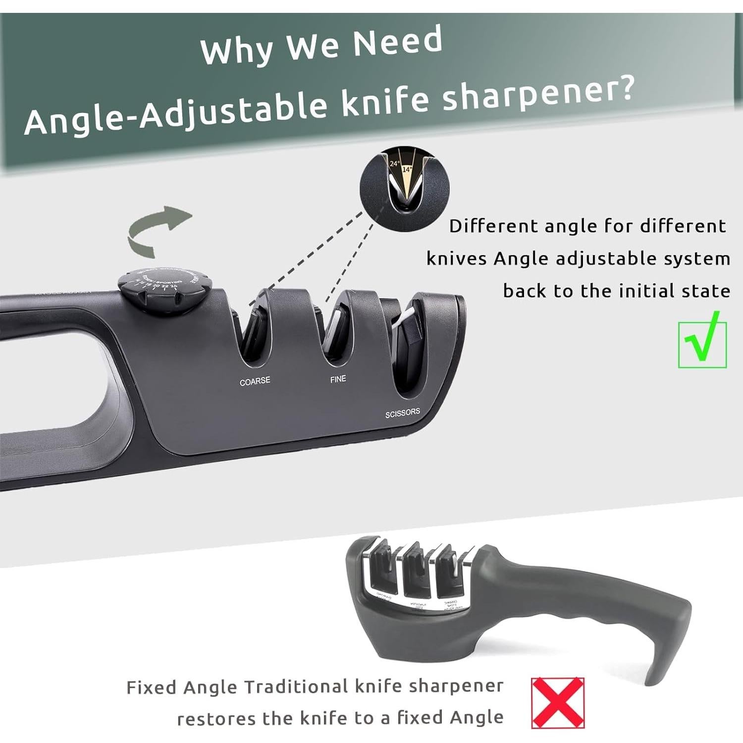 Afilador de cuchillos y tijeras V VINETEO 3 en 1 ajustable