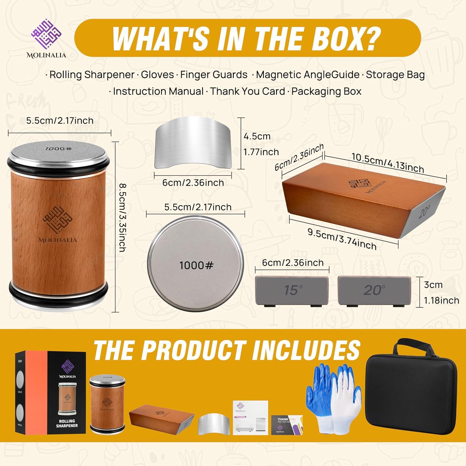 Afilador de cuchillos rodante Molinalia con discos de diamante y cerámica