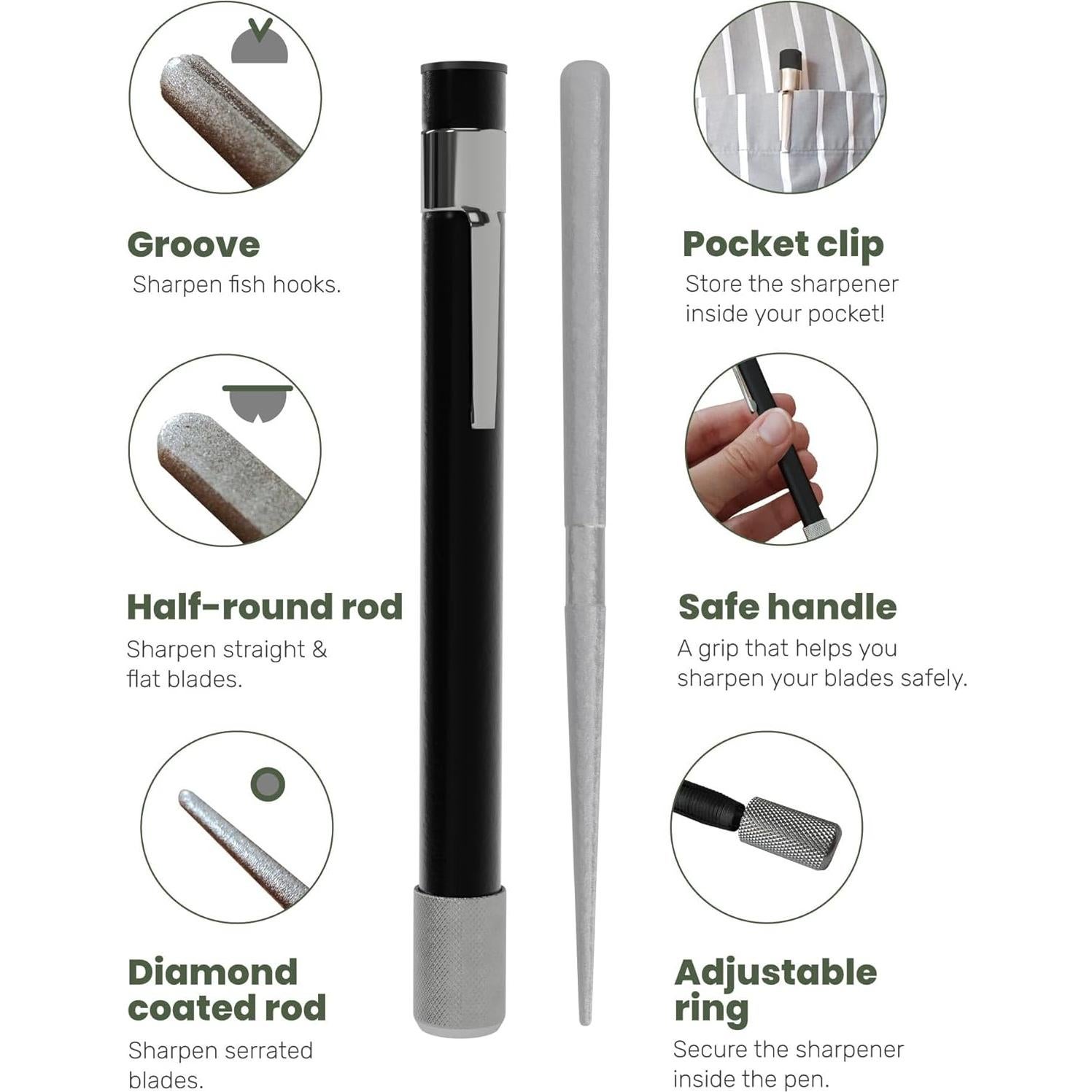 Afilador de Cuchillos Serrados Wamery - Portátil Diamante Negro