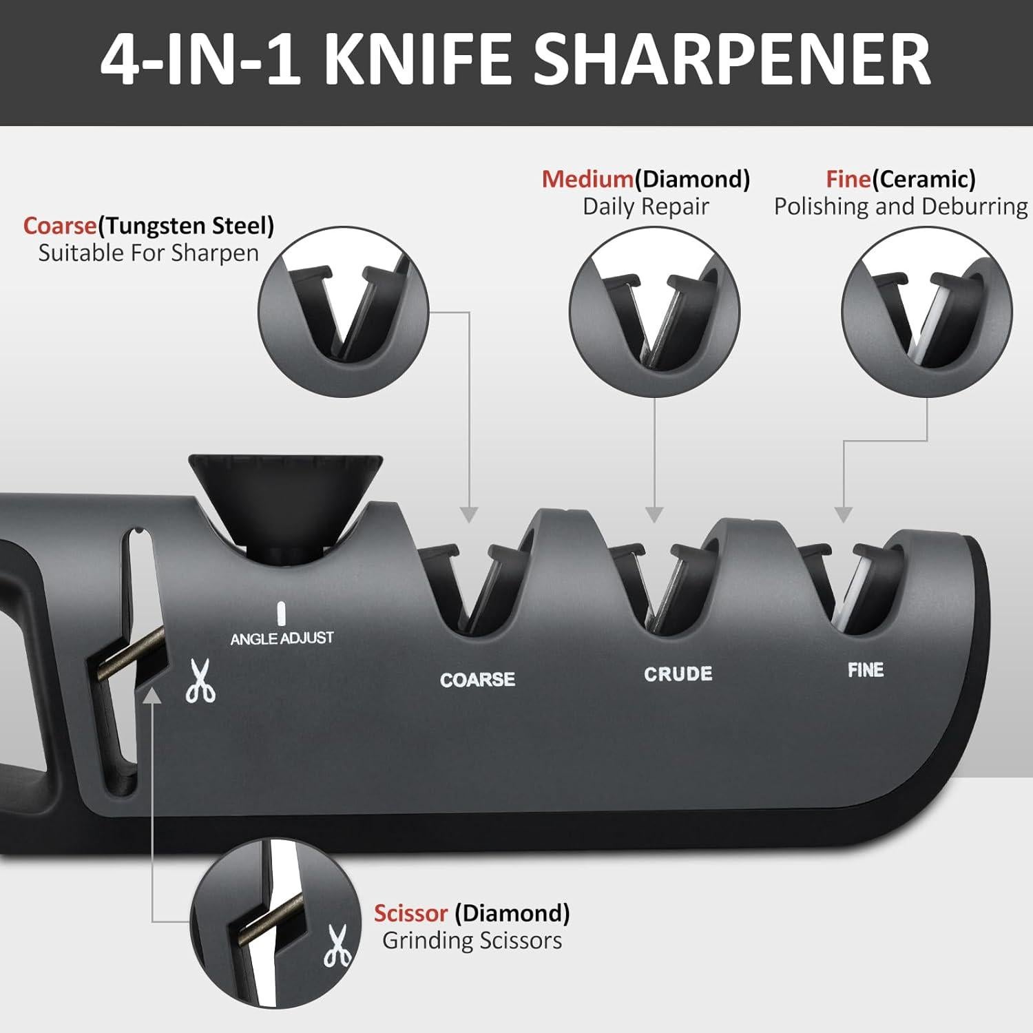 Afilador de cuchillos manual BOCHION 4 en 1 ajustable