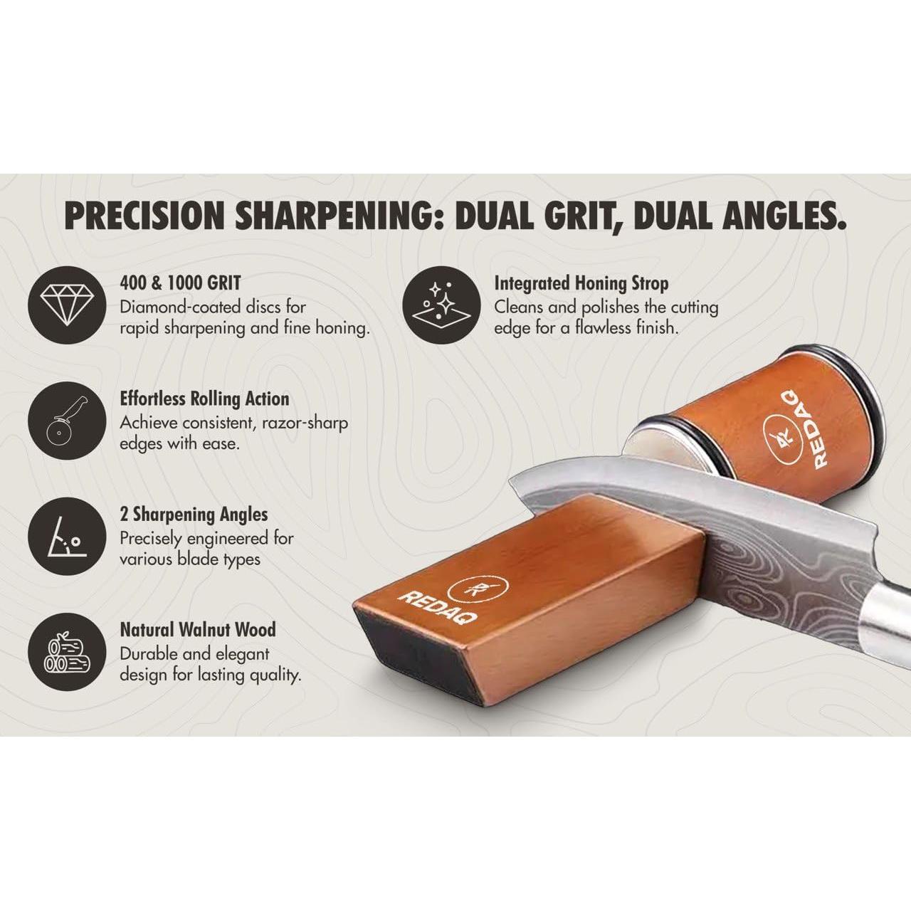 Afilador de Cuchillos Rodante Redaq - 2 Ángulos 15° y 20°