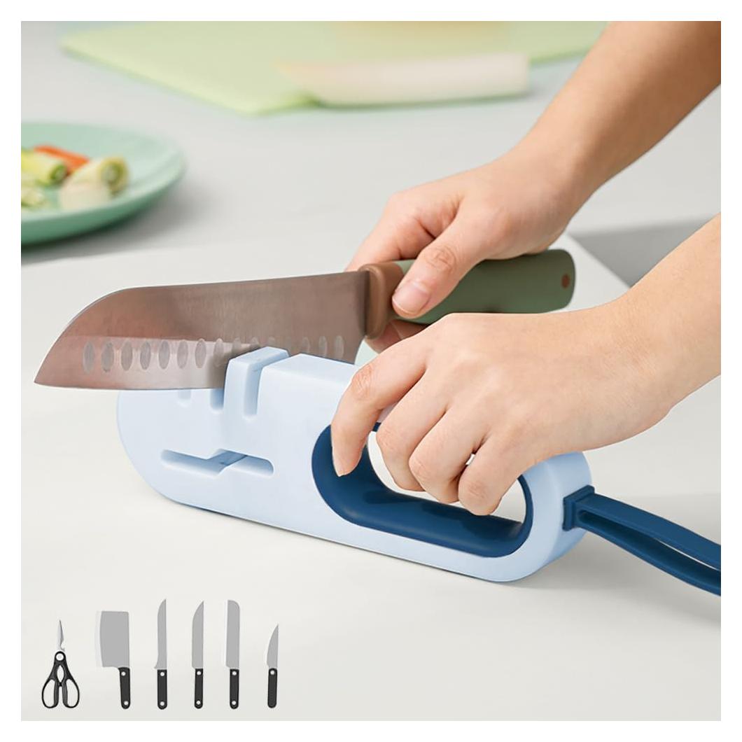 Afilador de cuchillos 4 en 1 GSYYUDU, acero de tungsteno, azul