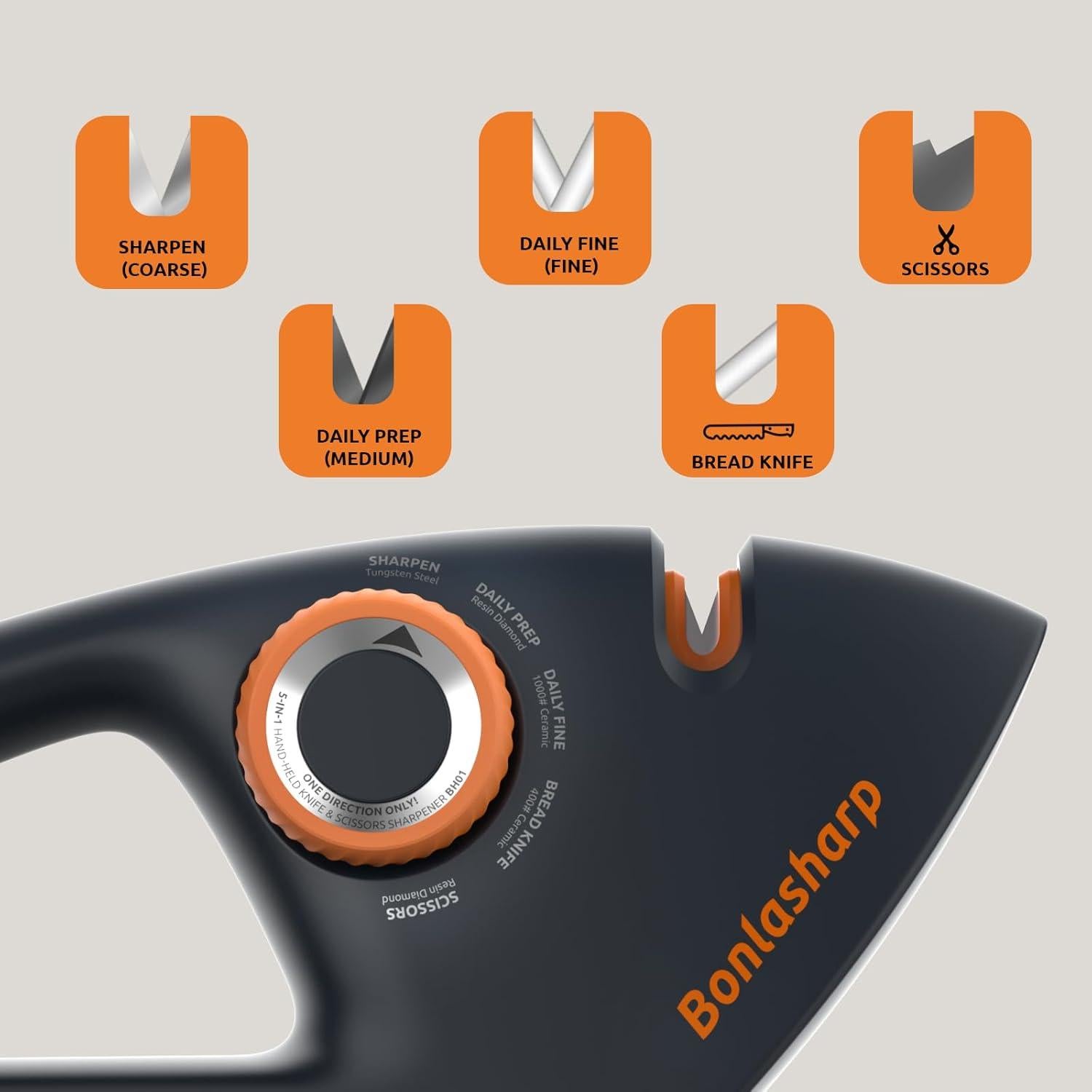 Afilador de cuchillos 5 en 1 Bonlasharp rojo anaranjado