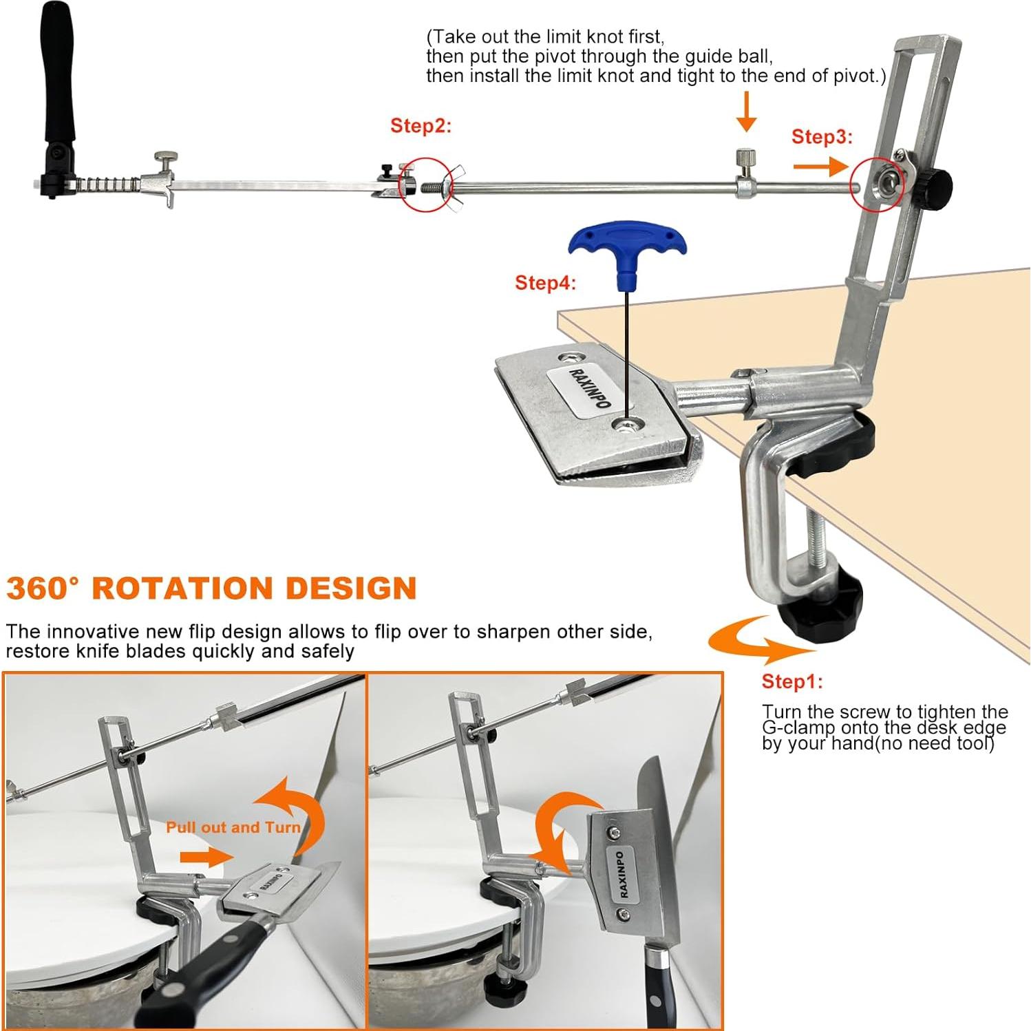Afilador de Cuchillos RAXINPO con 4 Piedras y Ángulo Fijo