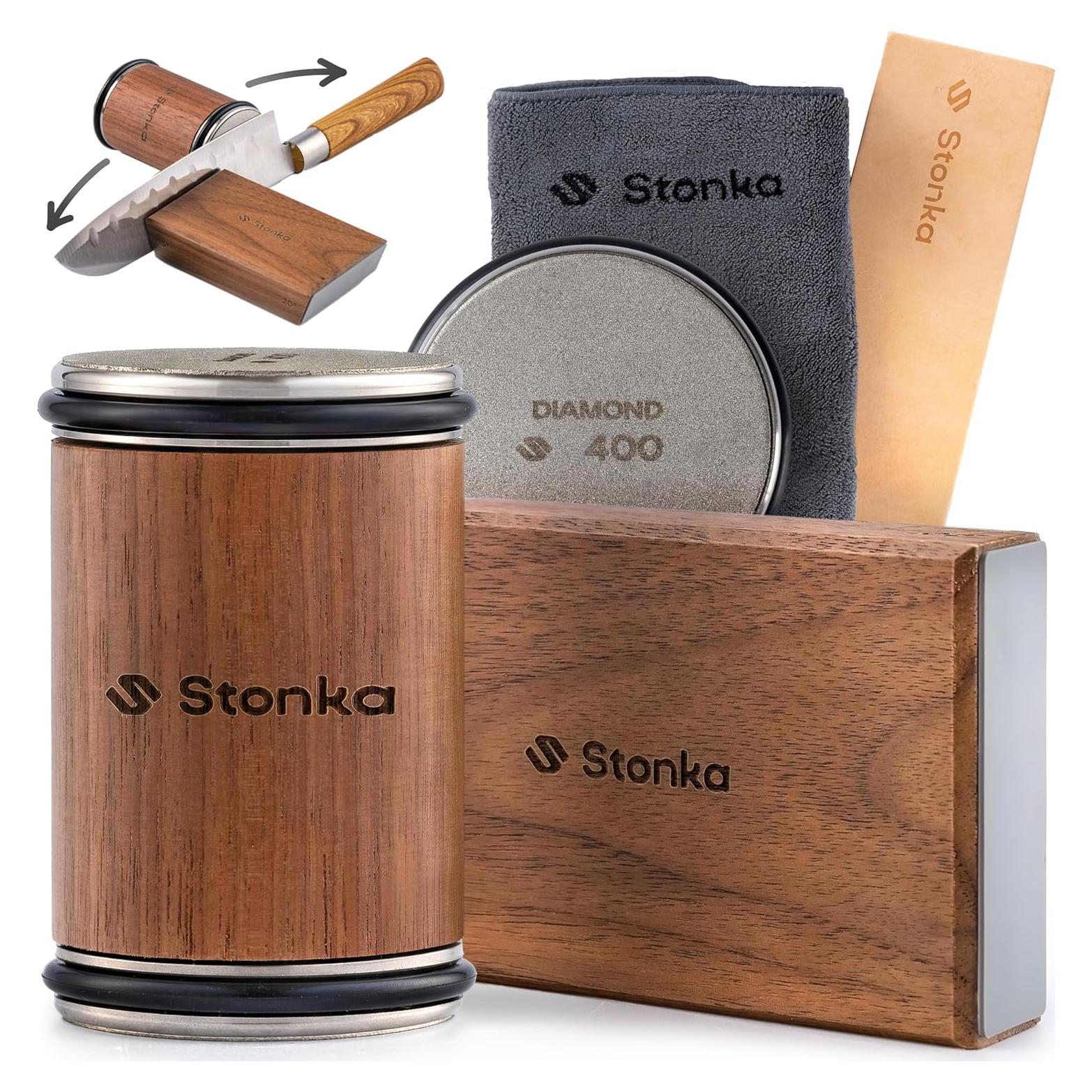 Afilador de Cuchillos Rodante Stonka de Nogal con Ruedas de Diamante