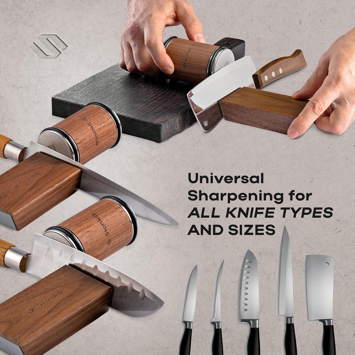 Afilador de Cuchillos Rodante Stonka de Nogal con Ruedas de Diamante