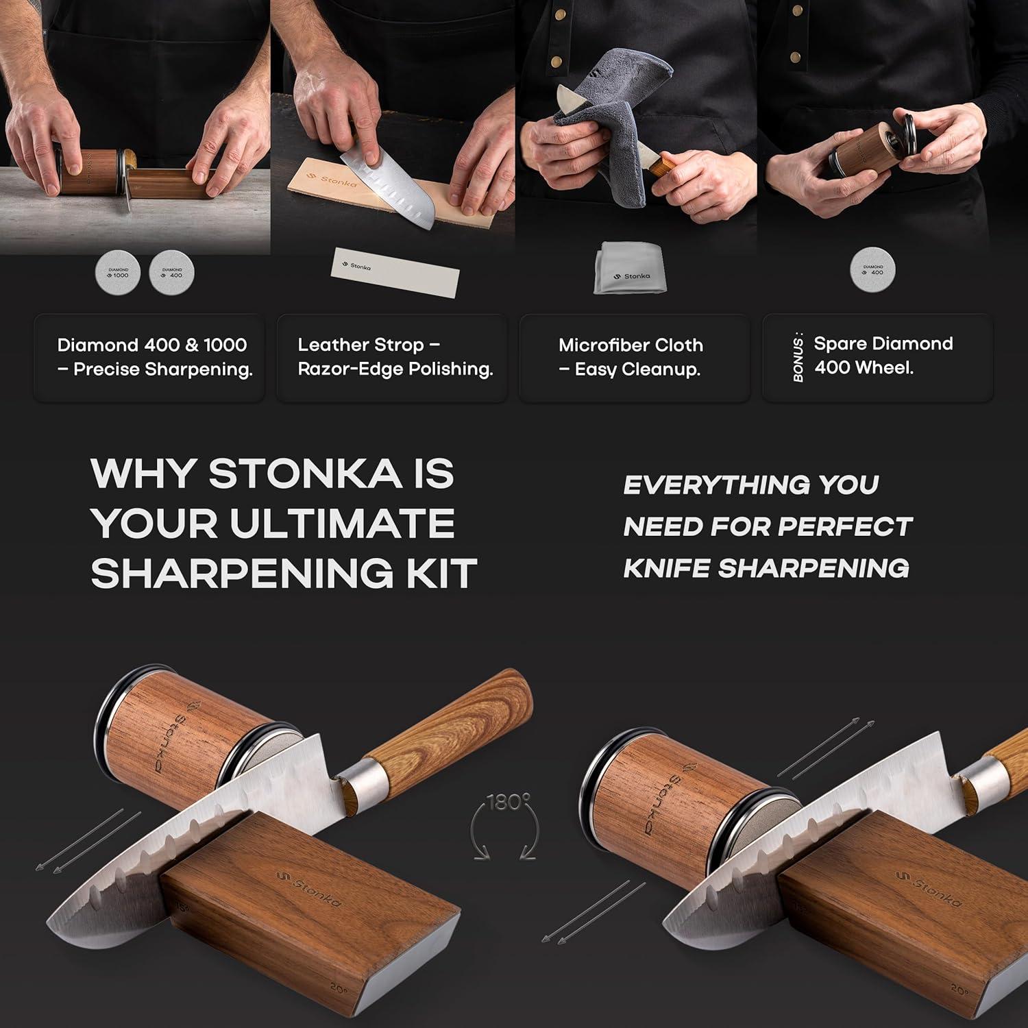 Afilador de Cuchillos Rodante Stonka de Nogal con Ruedas de Diamante