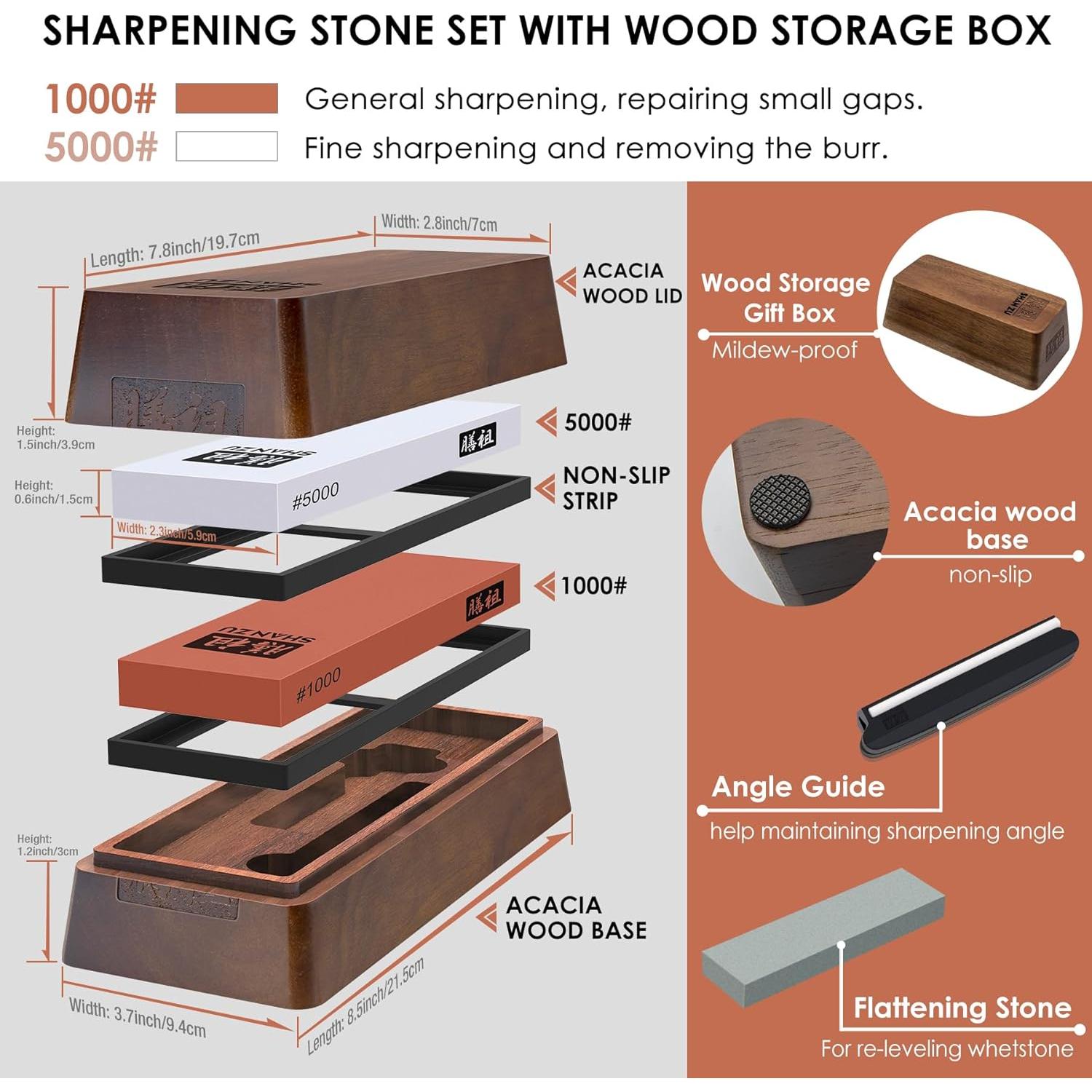 Juego de 2 Piedras de Afilado SHAN ZU 1000/5000 con Base Antideslizante