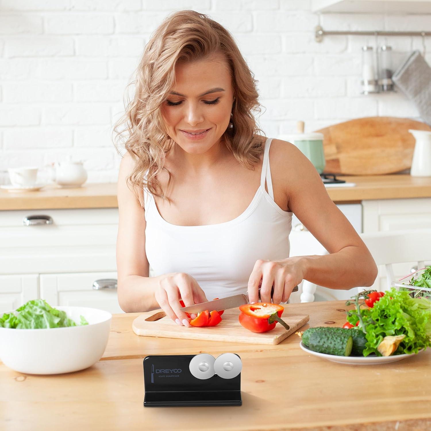 Afilador de cuchillos Dreyoo de acero inoxidable compacto