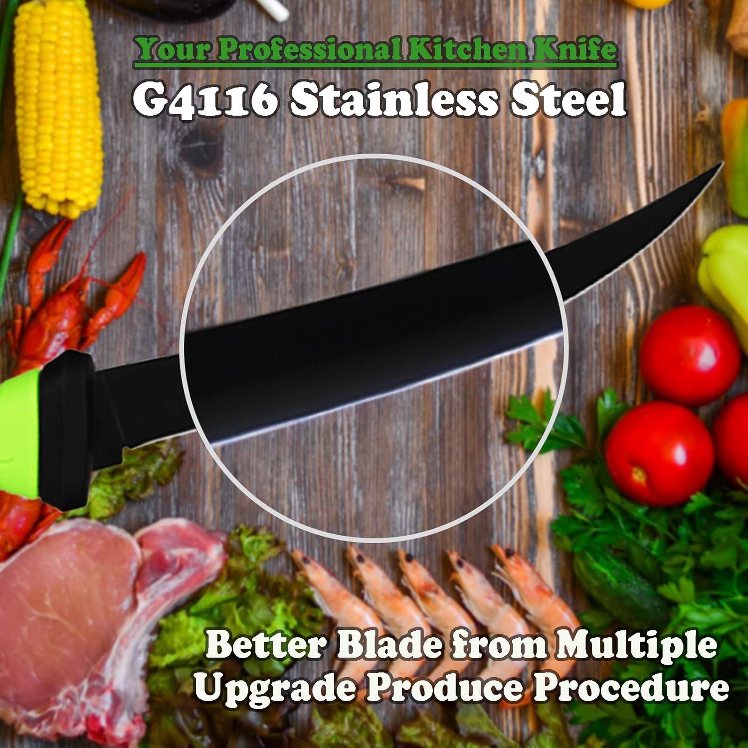 Cuchillo de Filete 18 cm HOWORR con Afilador y Guantes Verde