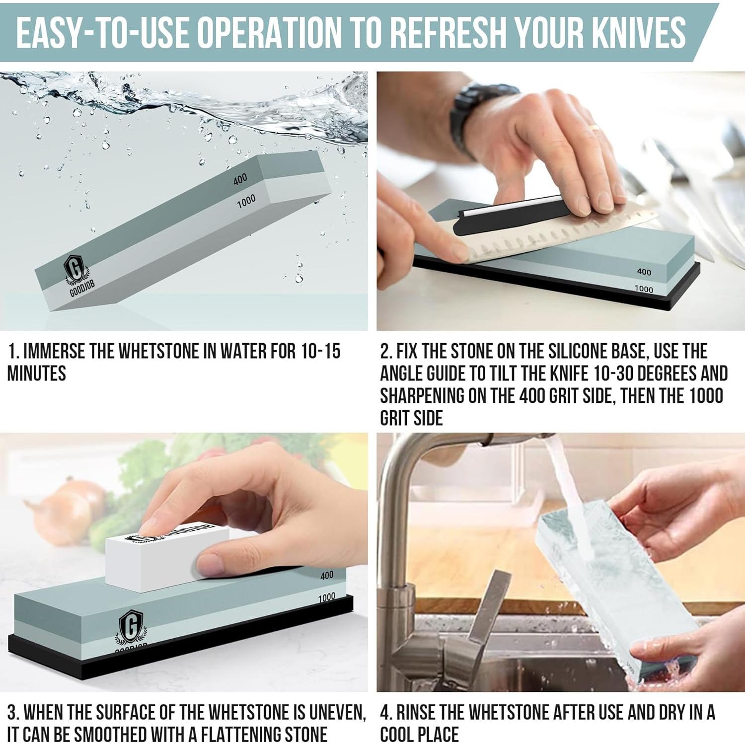 Kit de Afilado de Cuchillos Goodjob - Piedra Doble Grano 400/1000