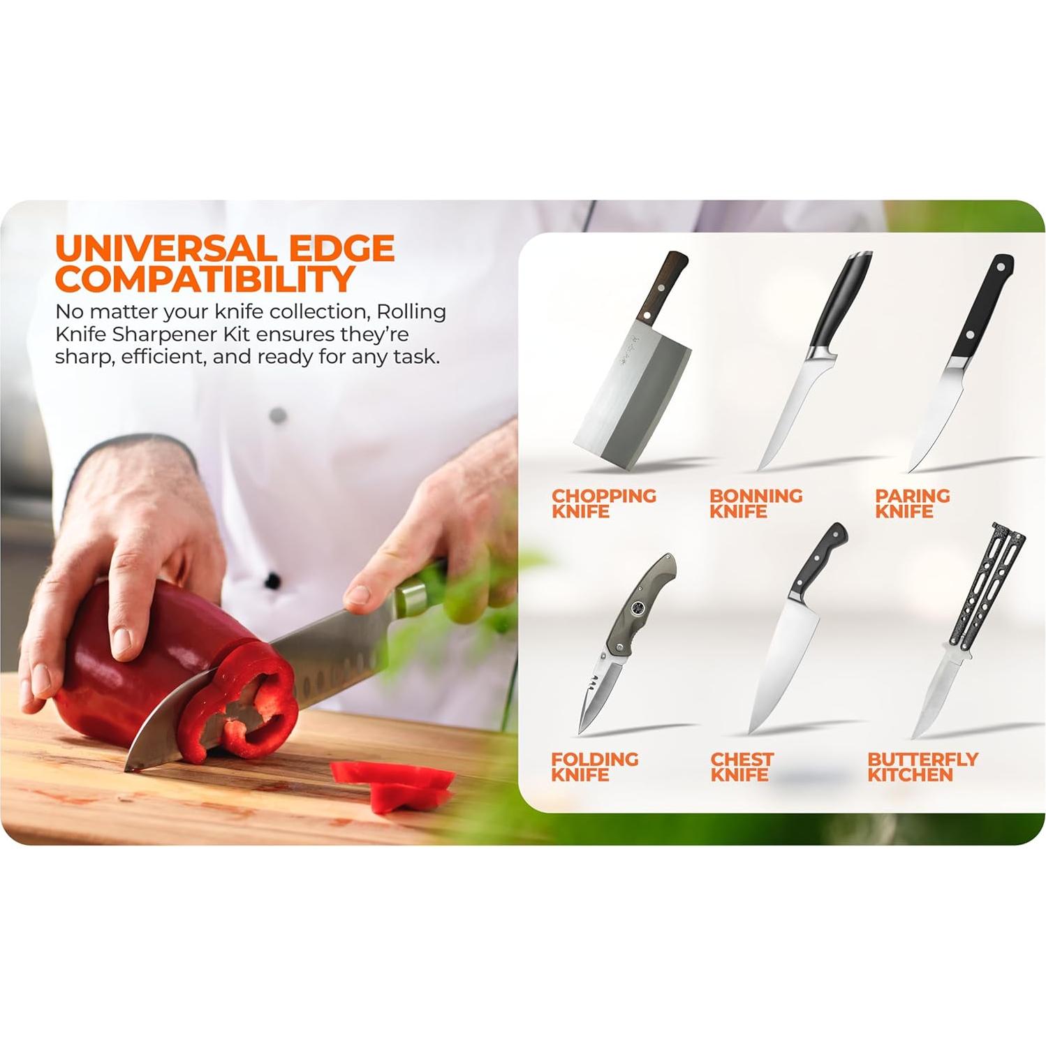 Afilador de cuchillos rodante Prompt Prep - Ajustable 15° y 20°