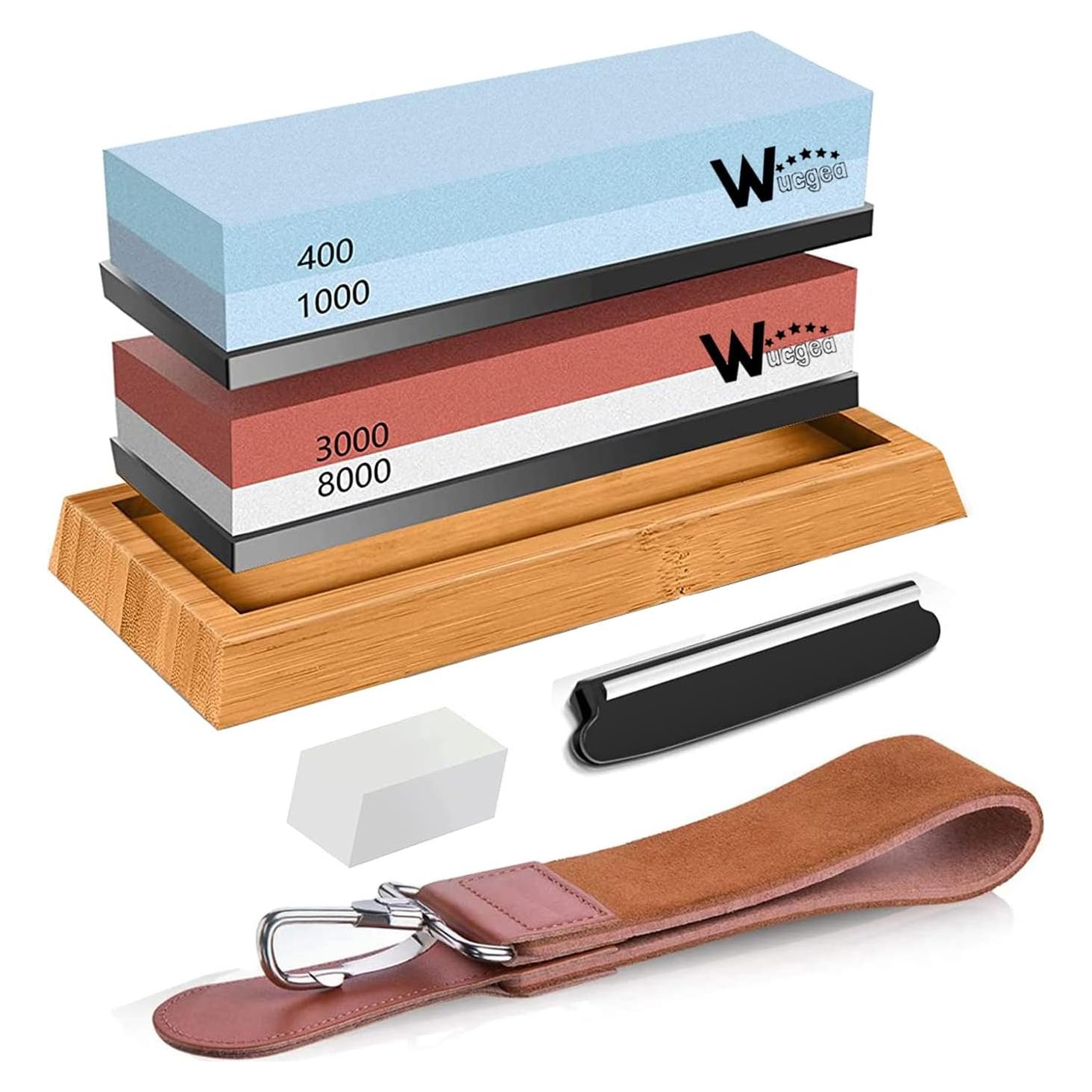 Kit de Afilado de Cuchillos Wucgea 8 en 1 con Piedras 400/1000 y 3000/8000