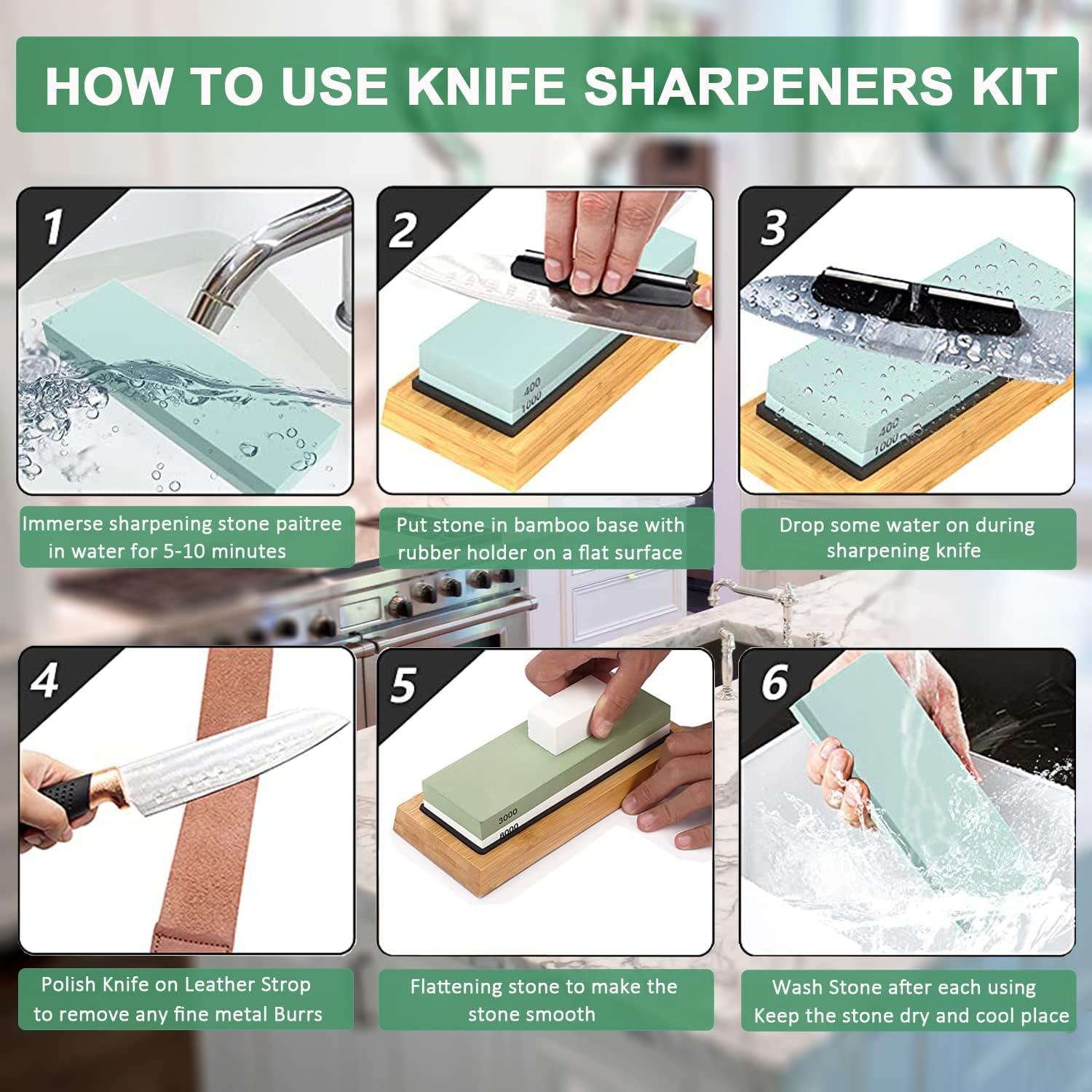 Kit de Afilado de Cuchillos Wucgea 8 en 1 con Piedras 400/1000 y 3000/8000