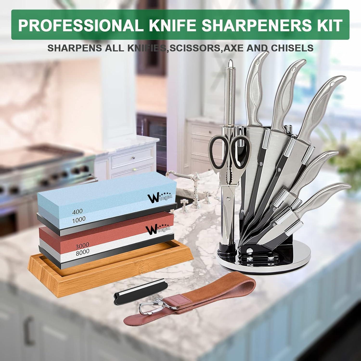Kit de Afilado de Cuchillos Wucgea 8 en 1 con Piedras 400/1000 y 3000/8000