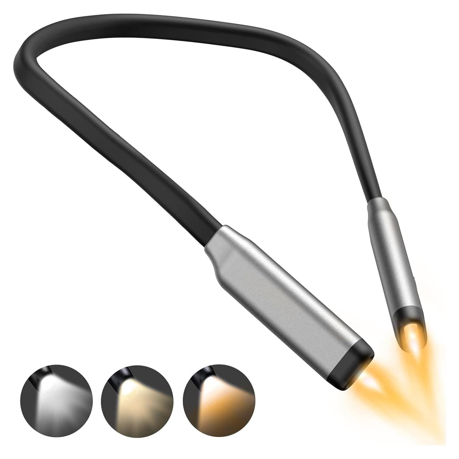 Luz de libro LED recargable GONDSILY gris, 3 colores y 3 brillos