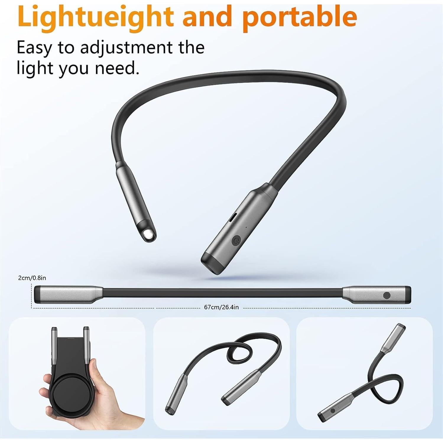 Luz de libro LED recargable GONDSILY gris, 3 colores y 3 brillos