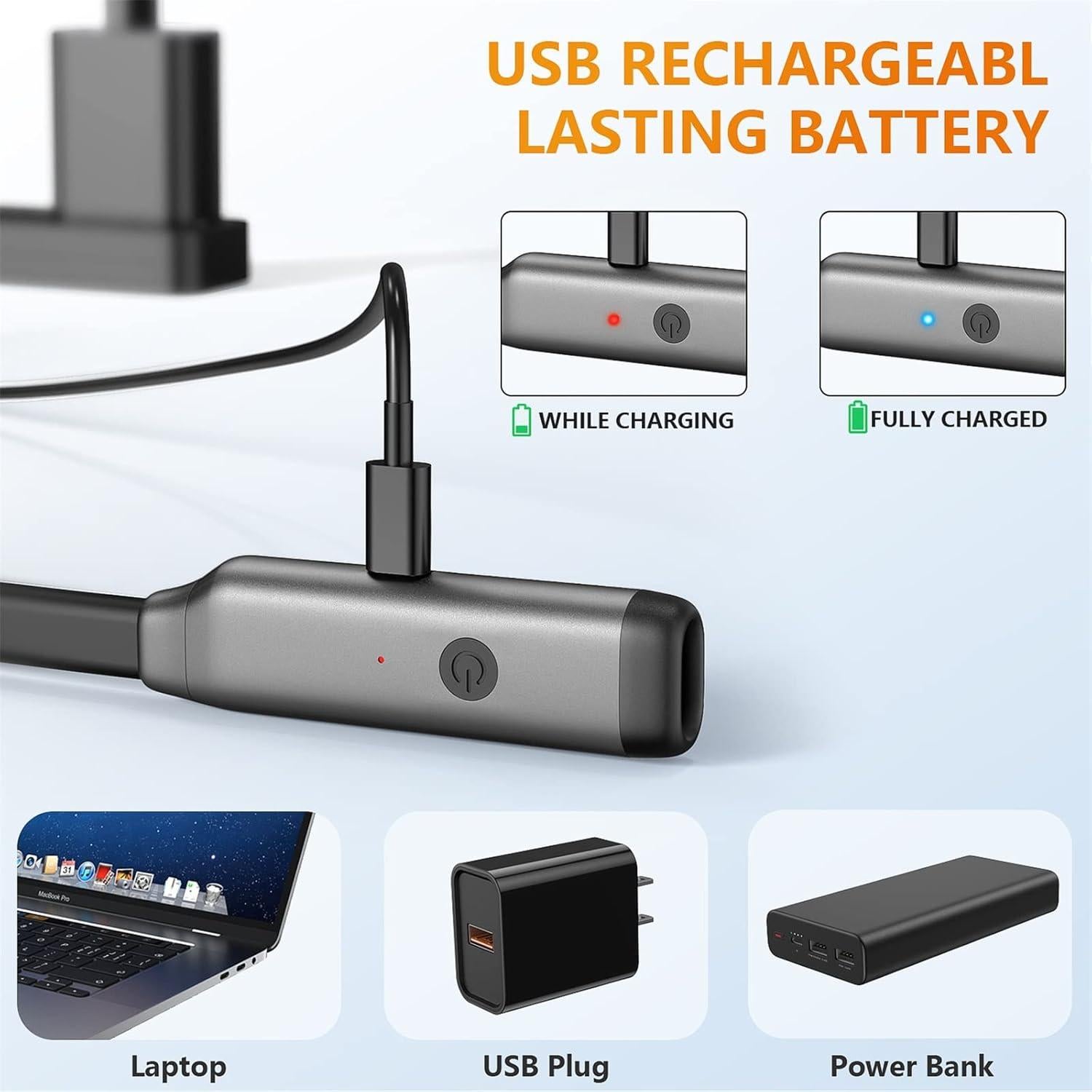 Luz de libro LED recargable GONDSILY gris, 3 colores y 3 brillos