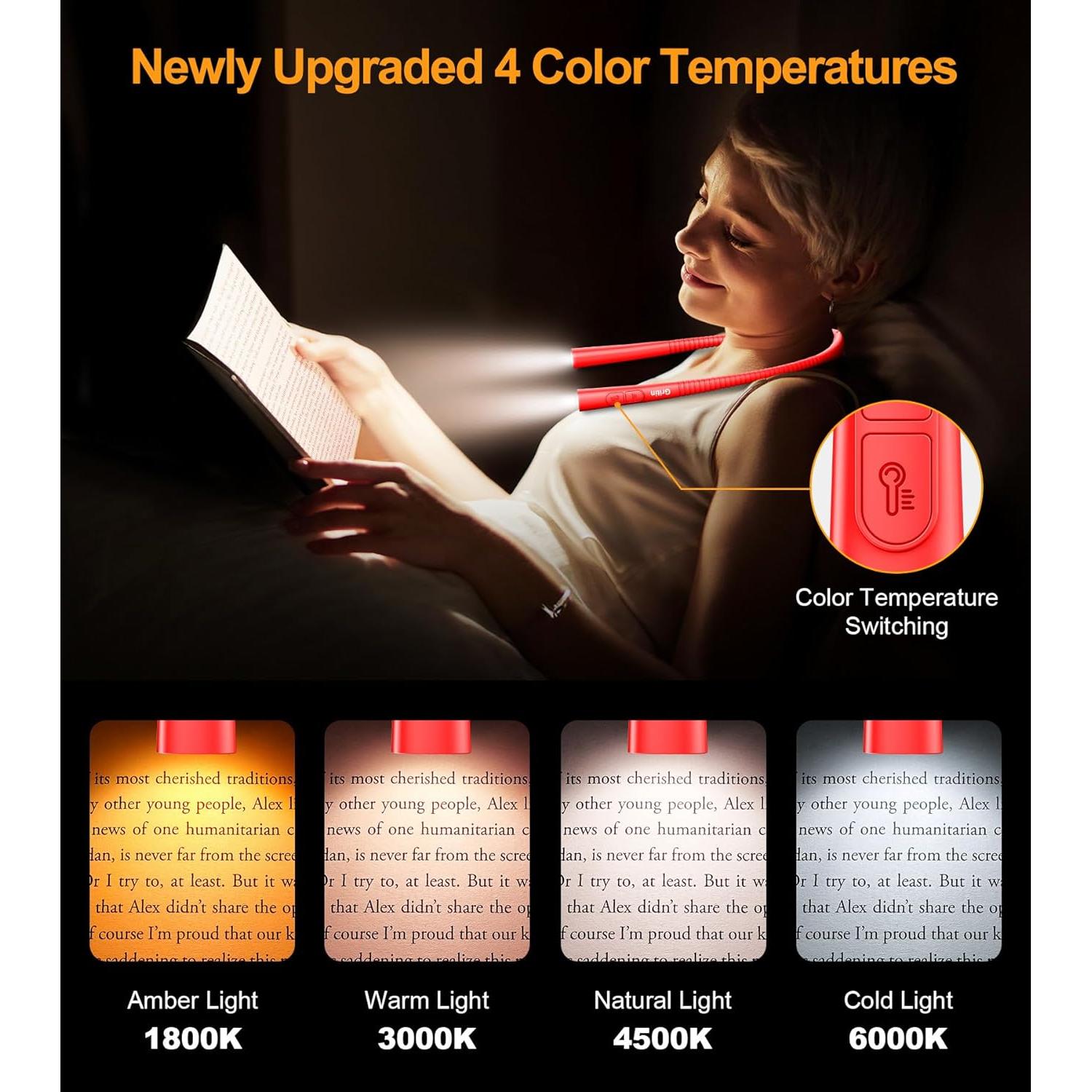 Luz de Cuello Recargable Gritin - 4 Colores, 5 Brillos, 80h