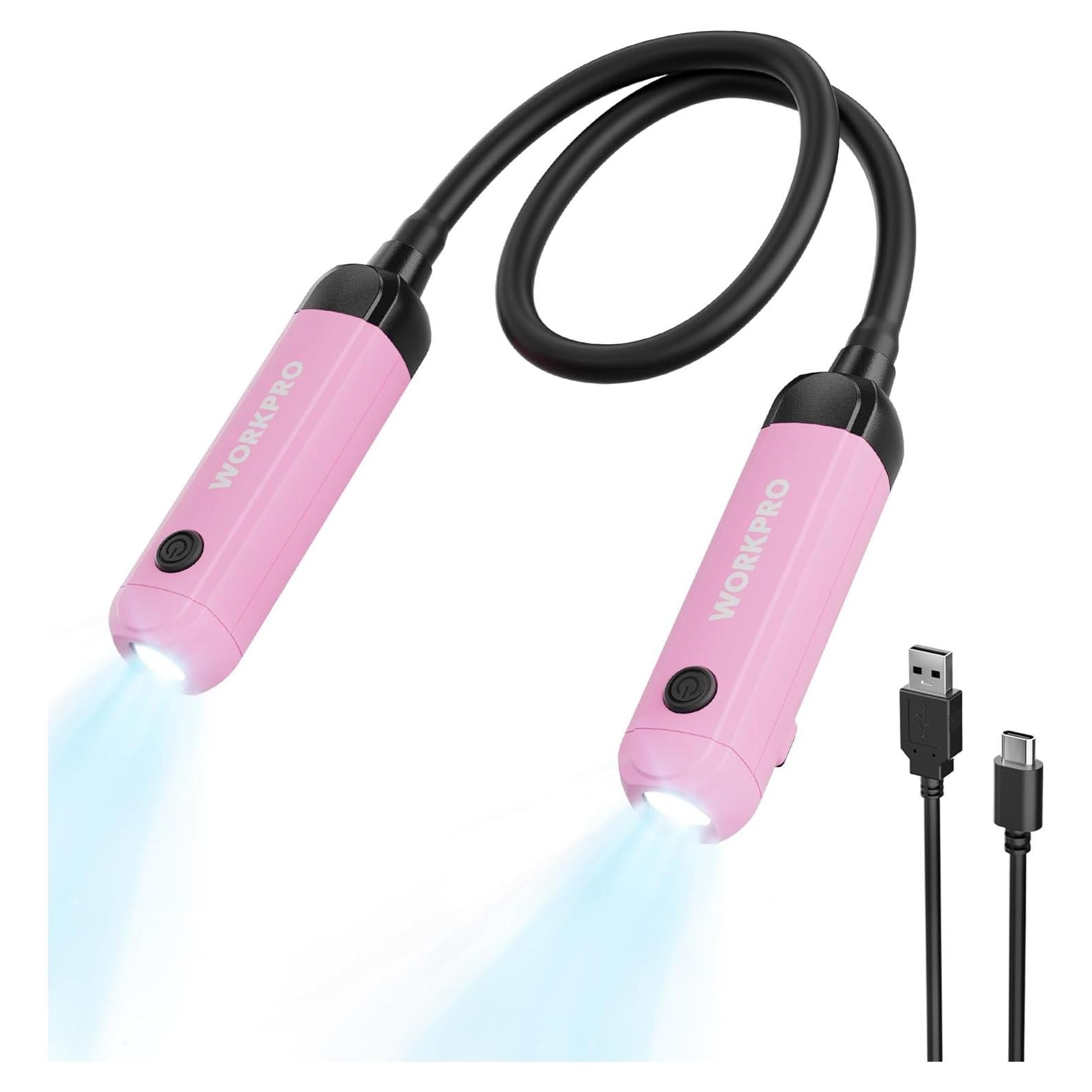 Luz de Cuello Recargable WORKPRO 300 Lúmenes Rosa Flexible