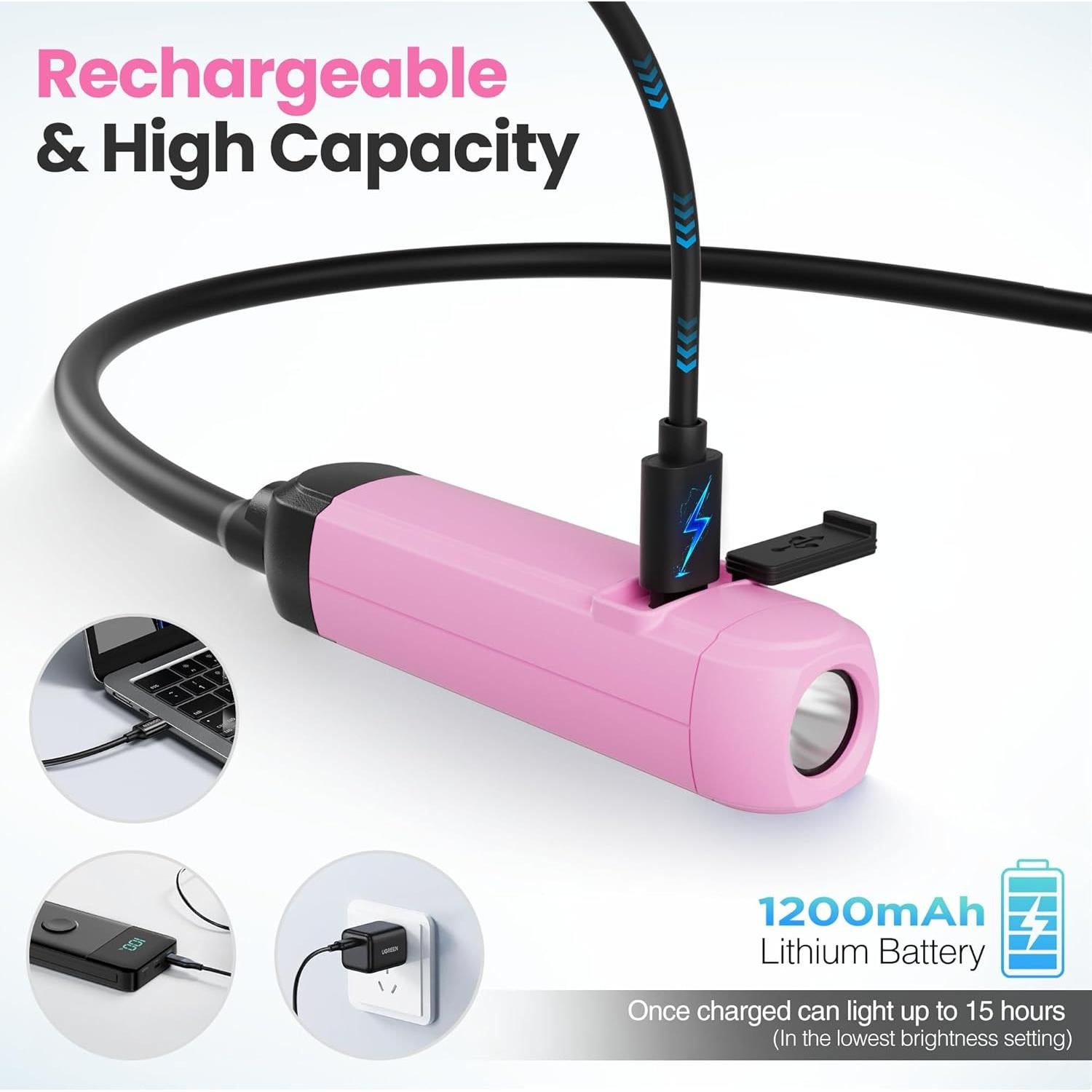 Luz de Cuello Recargable WORKPRO 300 Lúmenes Rosa Flexible