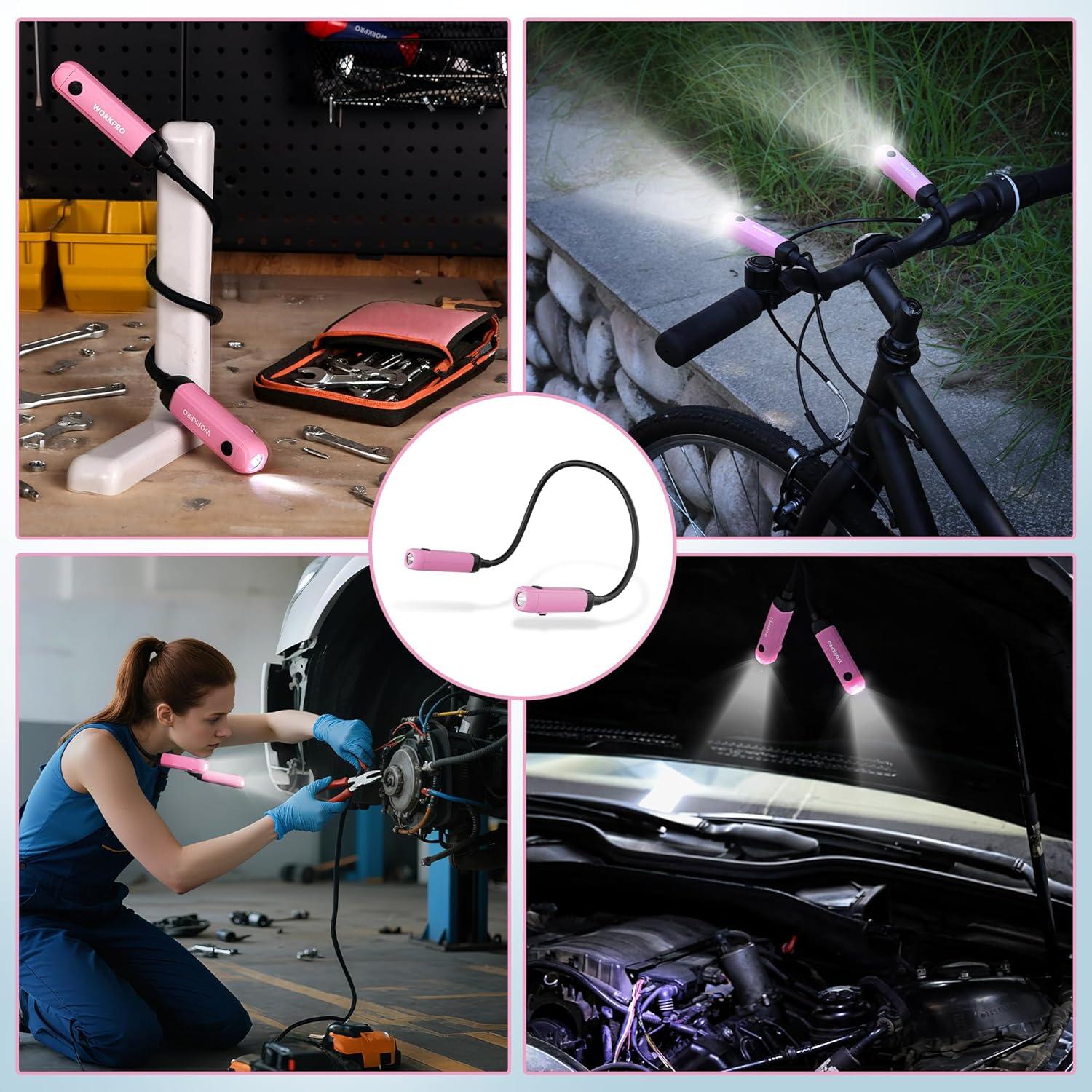 Luz de Cuello Recargable WORKPRO 300 Lúmenes Rosa Flexible
