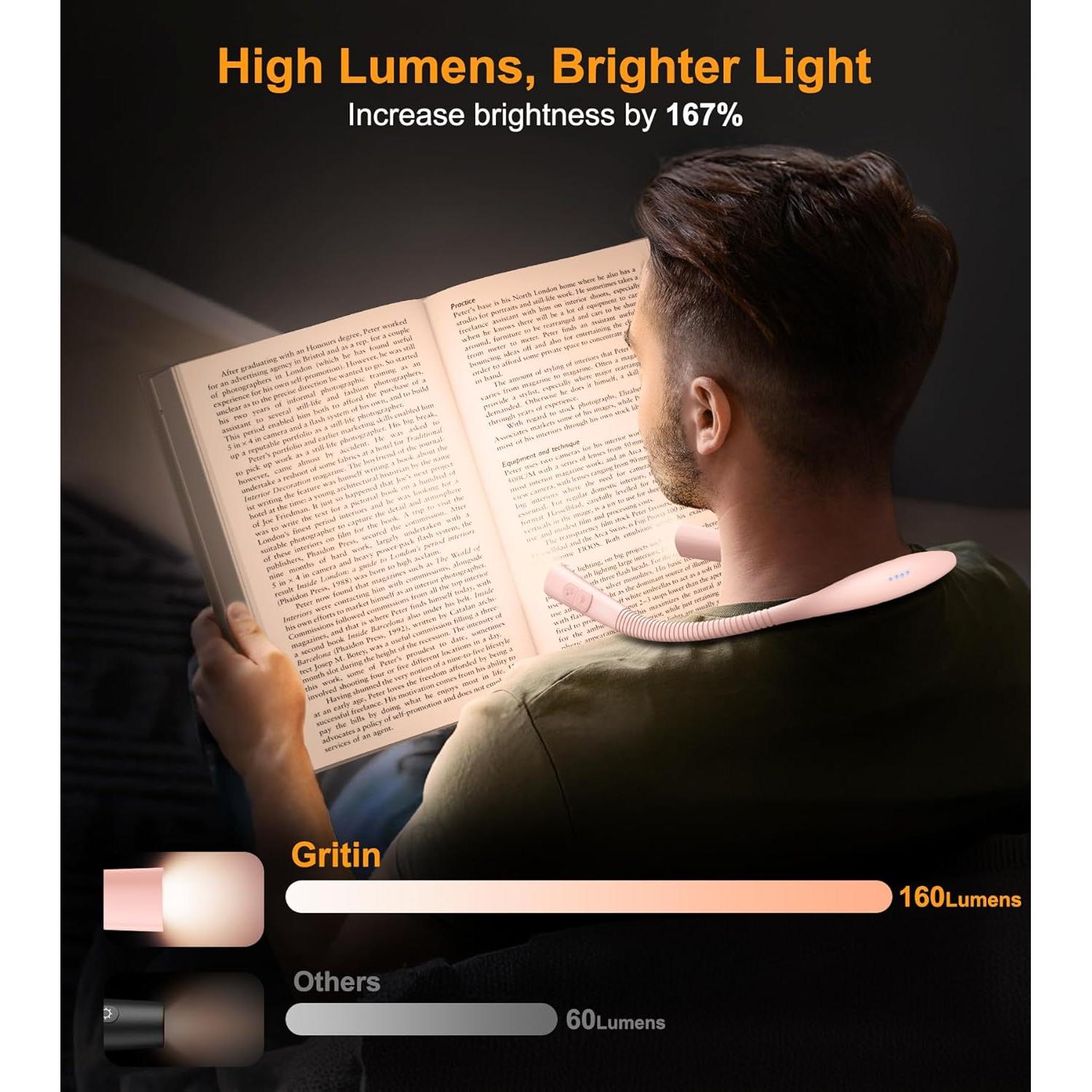 Luz de Cuello Recargable Gritin - 4 Colores, 5 Brillos, 80h