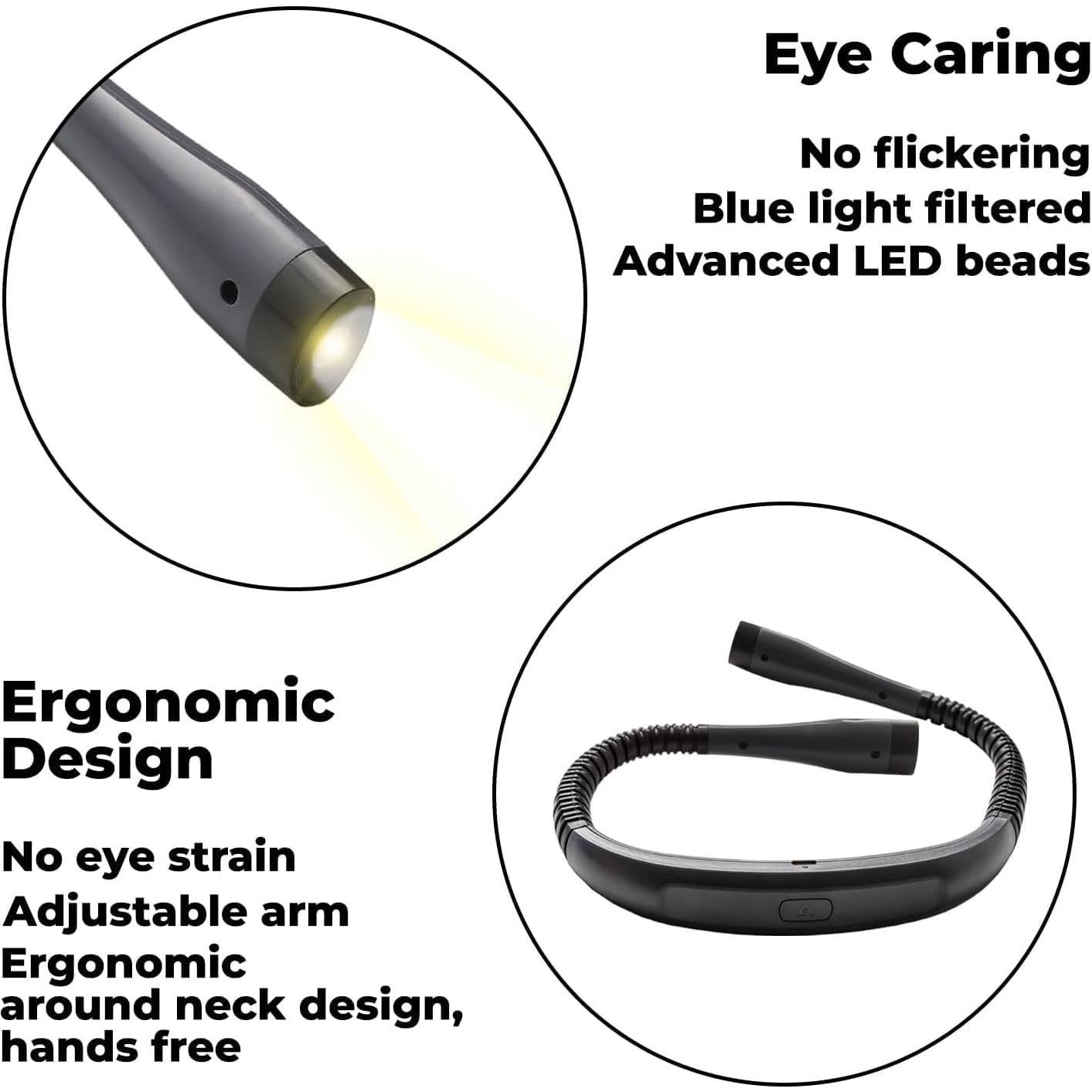 Luz de Lectura LED SATONA para el Cuello, 3 Colores, 9 Brillos