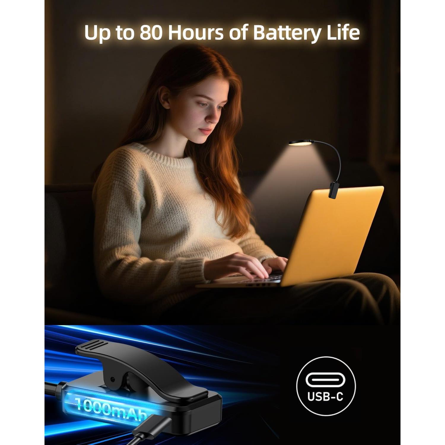 Luz de lectura recargable ERUN con clip y 3 temperaturas