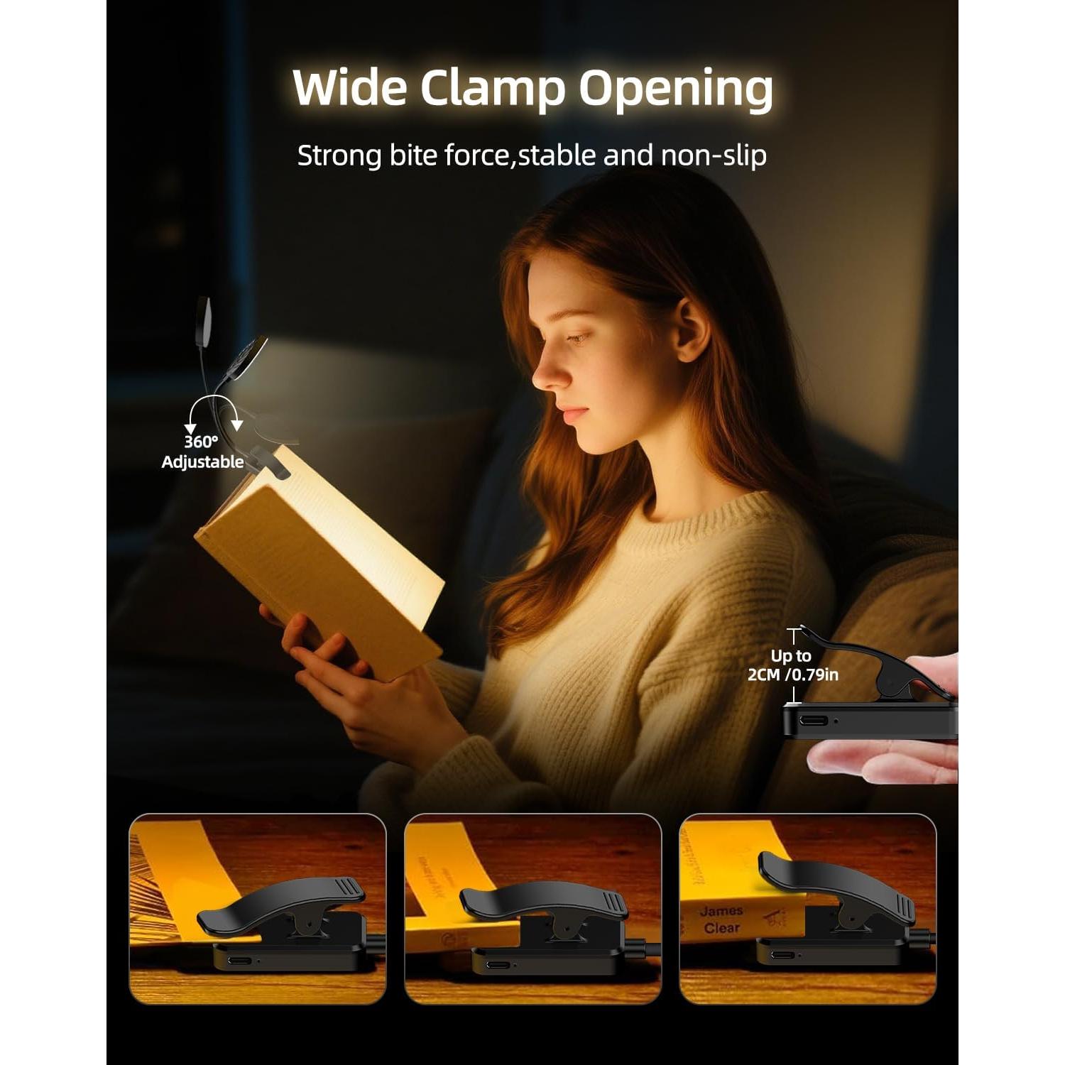 Luz de lectura recargable ERUN con clip y 3 temperaturas